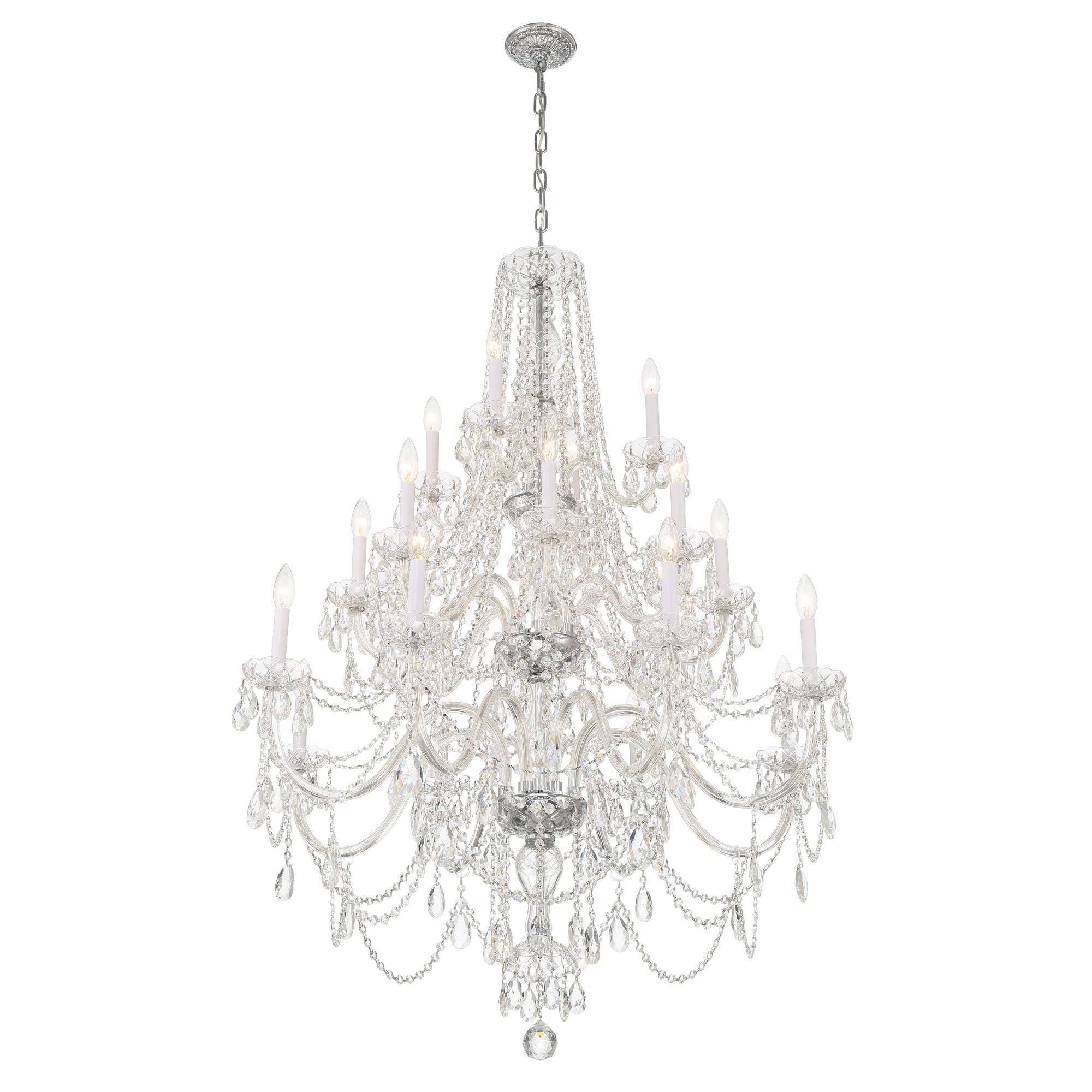 Traditional Crystal 20 Light Hand Cut Crystal Polished Chrome Chandelier Hand Cut Crystal 38"W x 52.5"H x 38"D