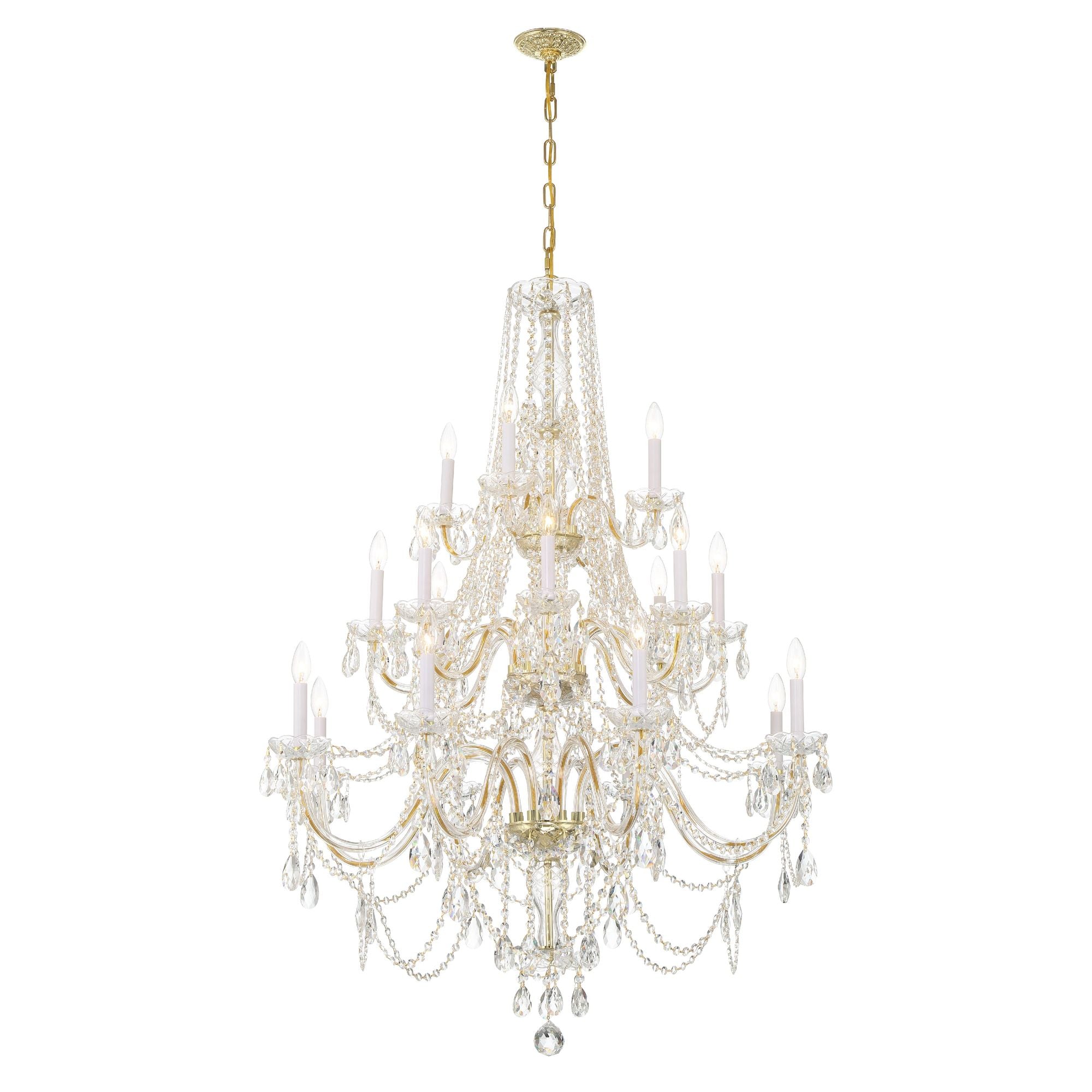 Traditional Crystal 20 Light Hand Cut Crystal Polished Brass Chandelier Hand Cut Crystal 38"W x 52.5"H x 38"D