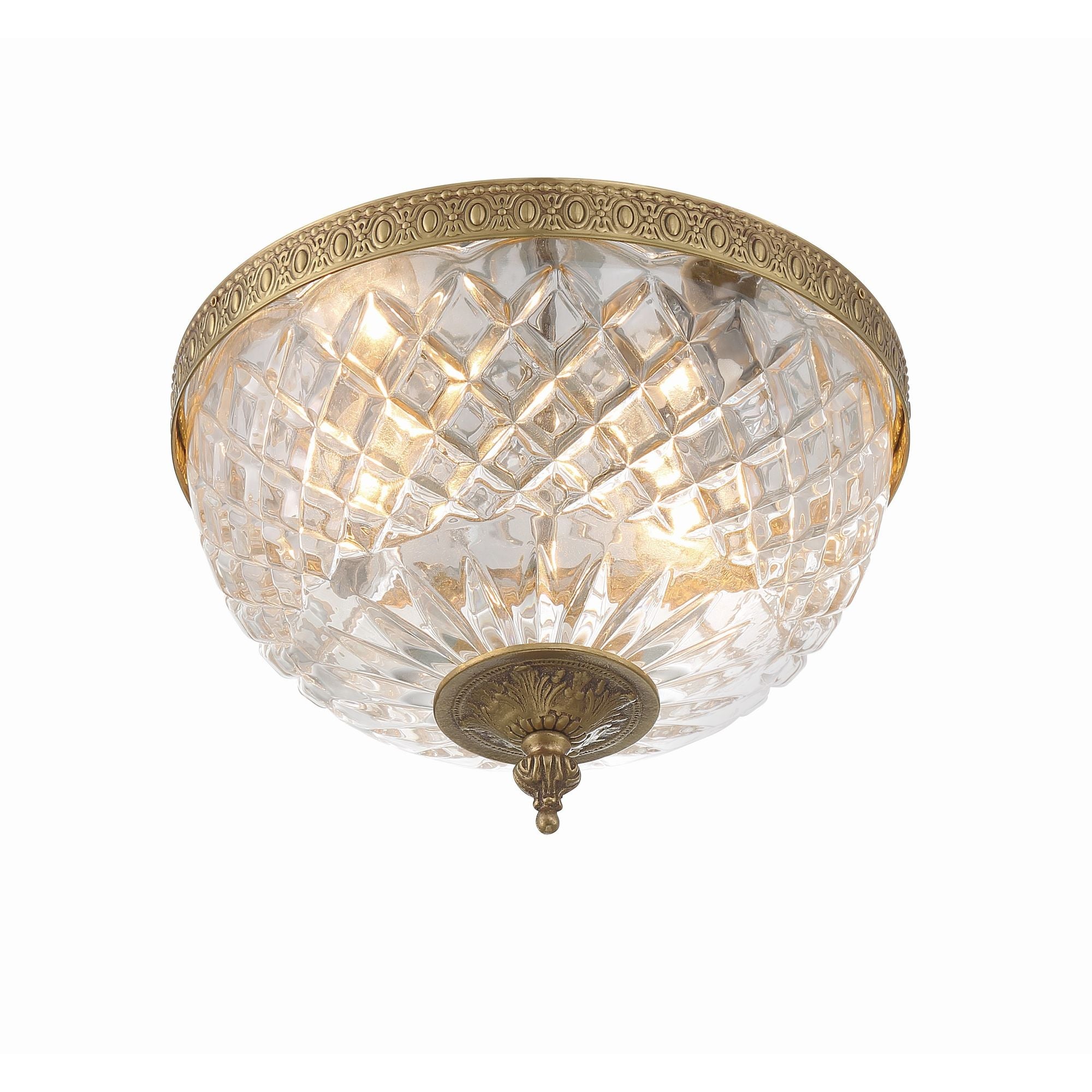 Crystorama 2 Light Olde Brass Crystal Flush Mount 10"W x 8"H x 10"D