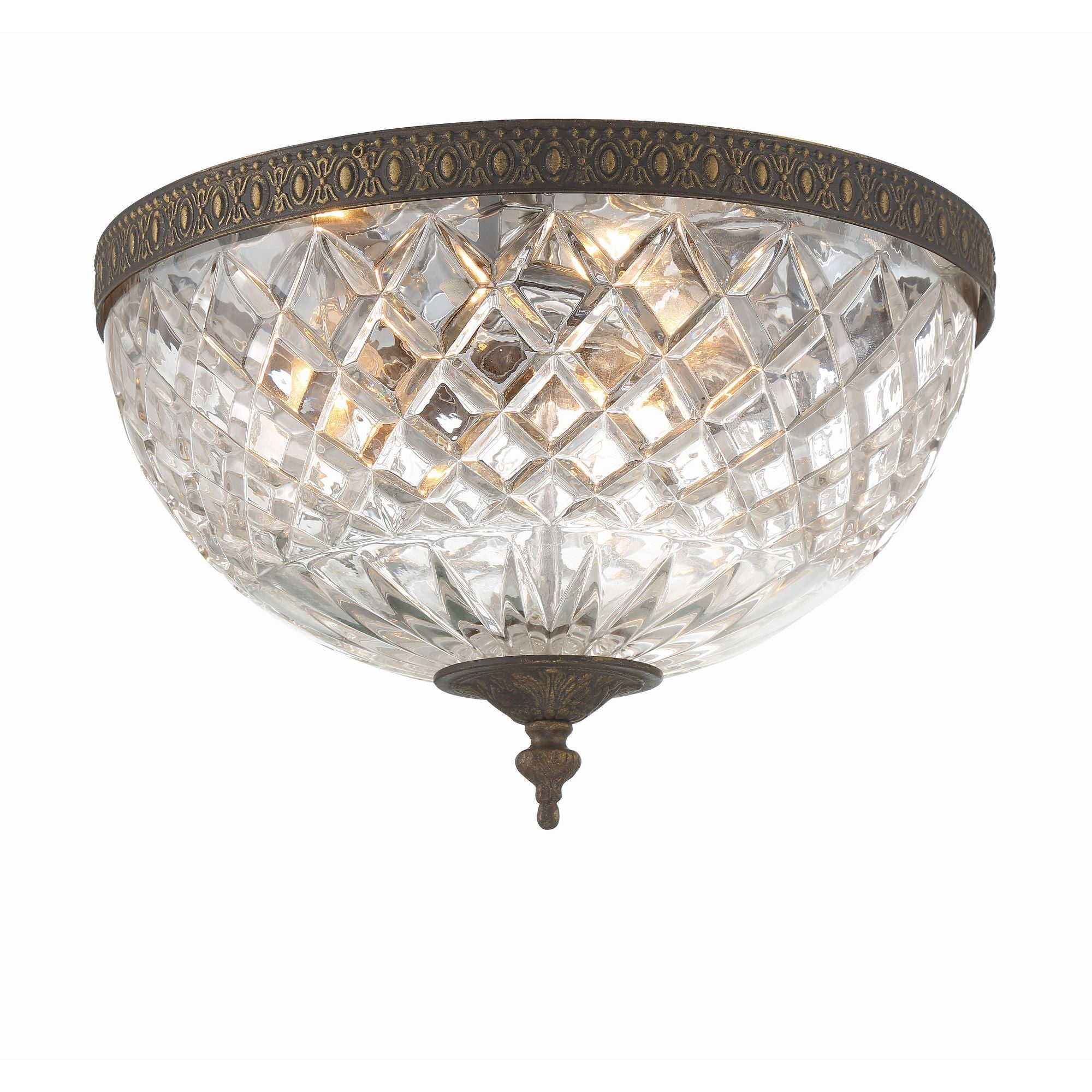Crystorama 3 Light English Bronze Crystal Flush Mount 12"W x 9"H x 12"D