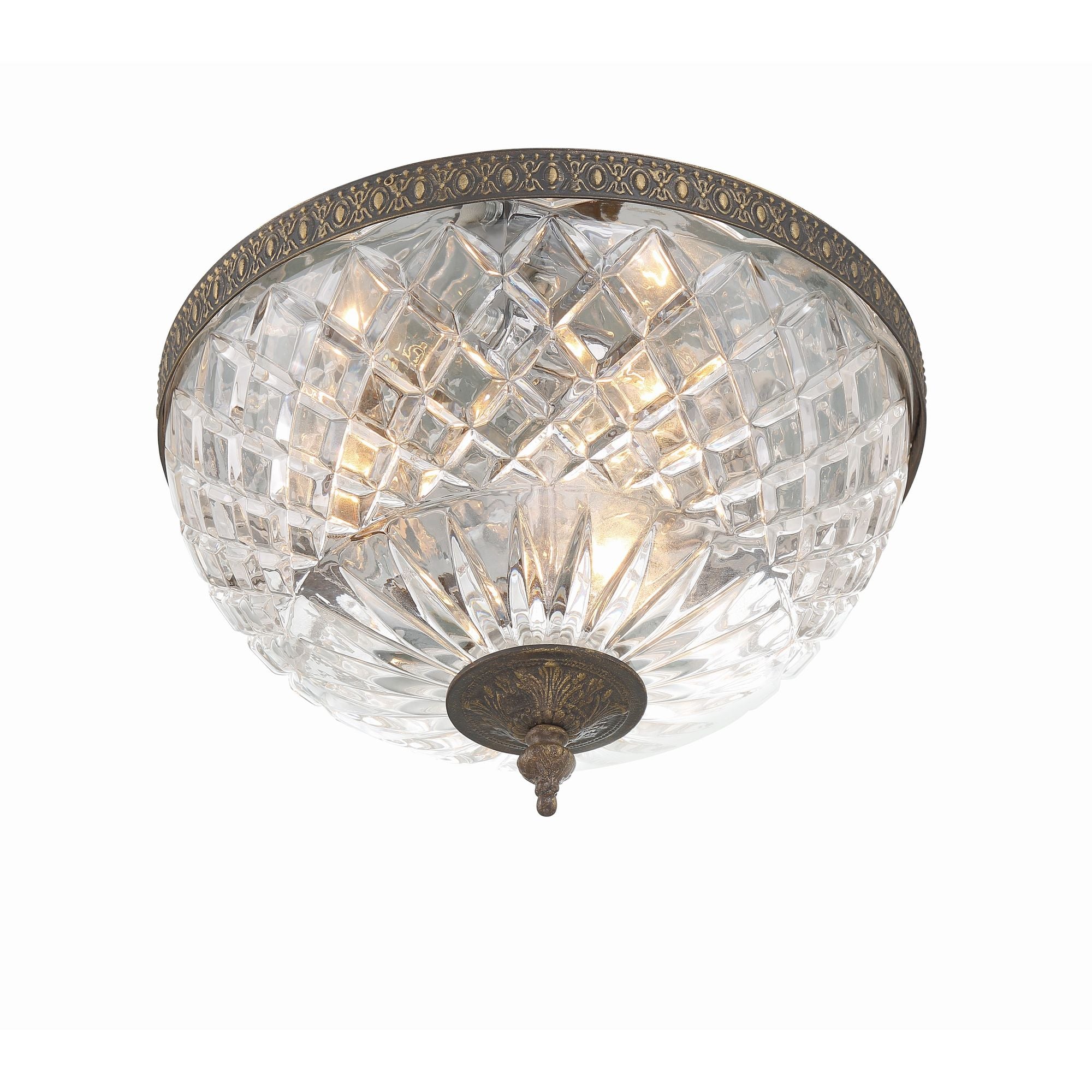 Crystorama 3 Light English Bronze Crystal Flush Mount 12"W x 9"H x 12"D