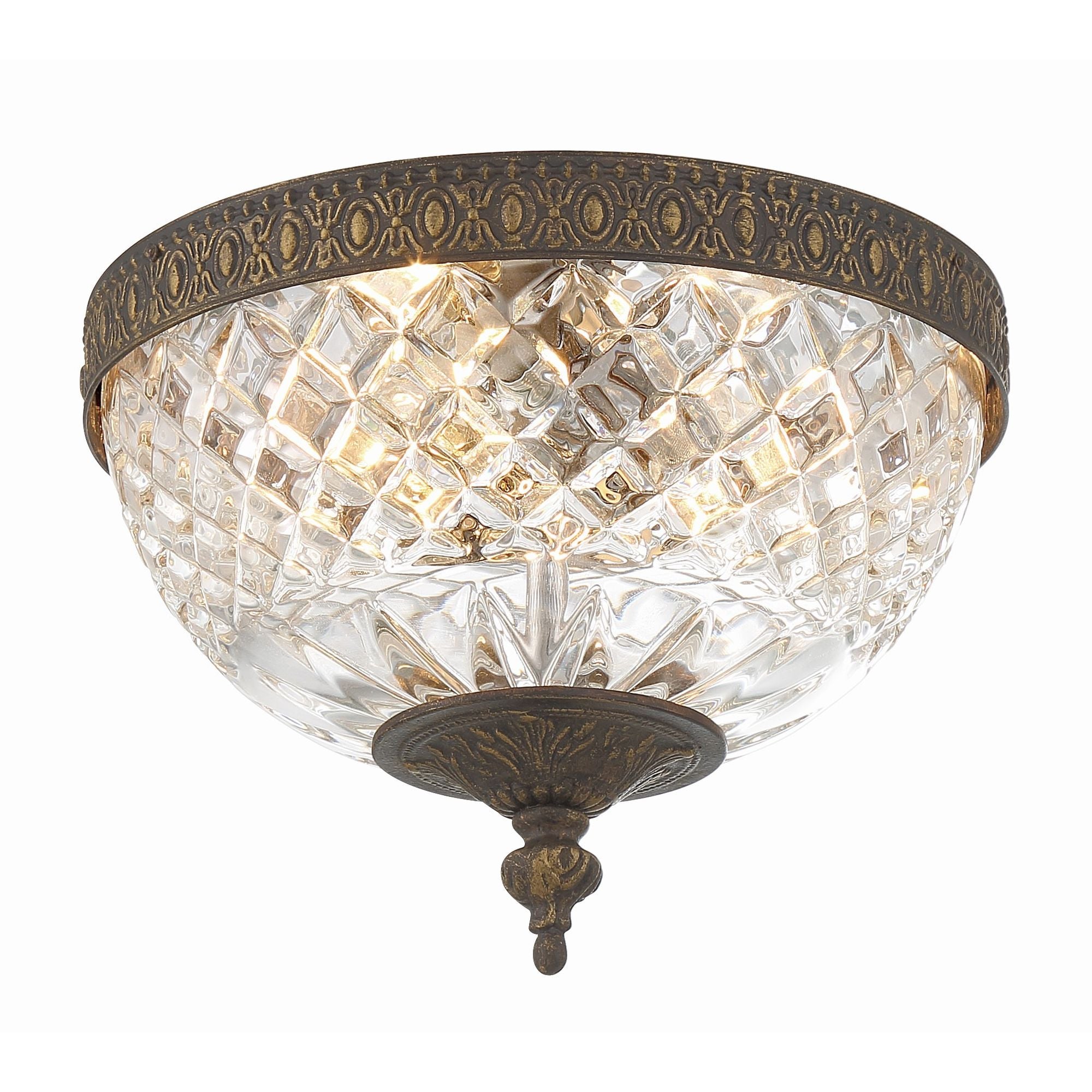 Crystorama 2 Light English Bronze Crystal Flush Mount 8"W x 8"H x 8"D