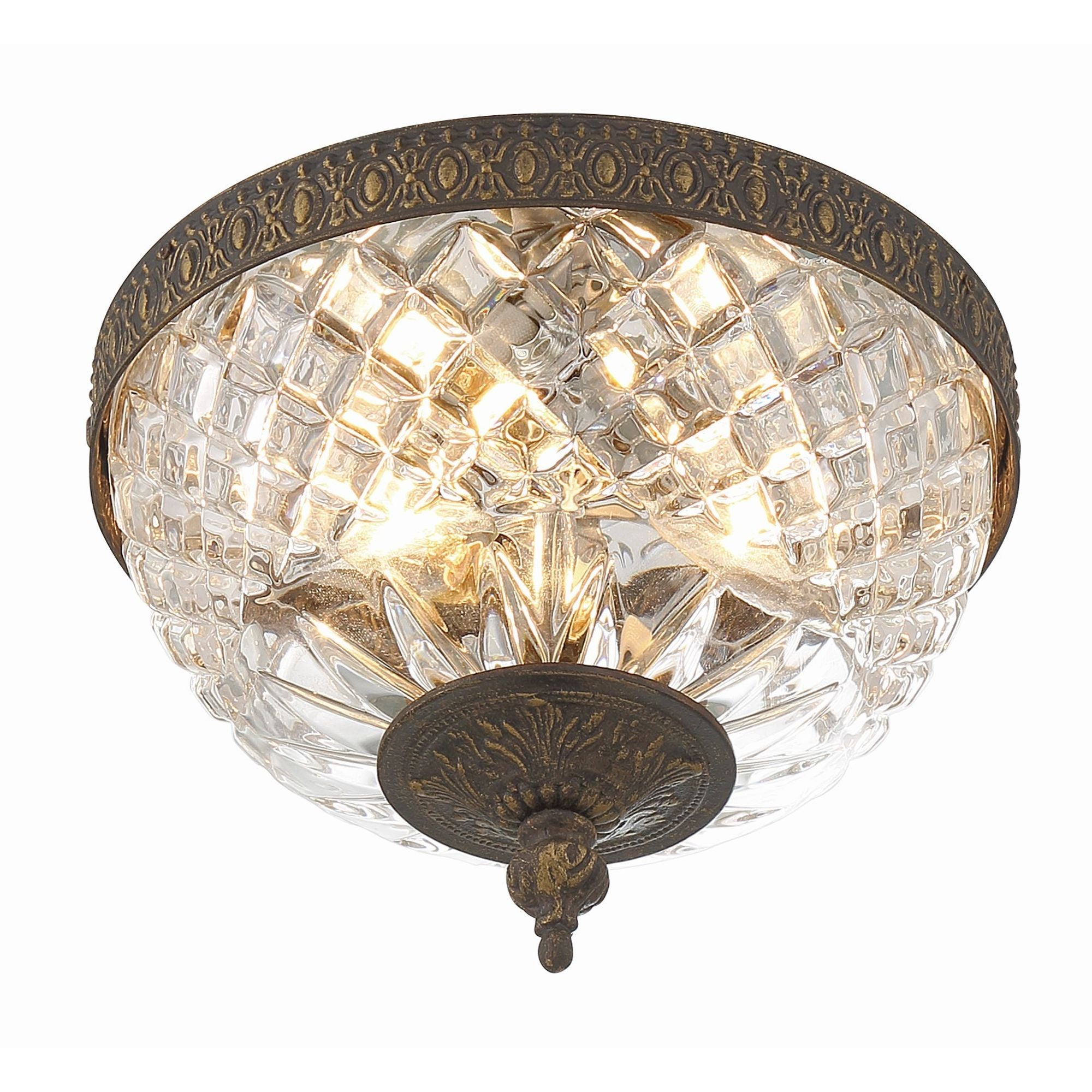 Crystorama 2 Light English Bronze Crystal Flush Mount 8"W x 8"H x 8"D