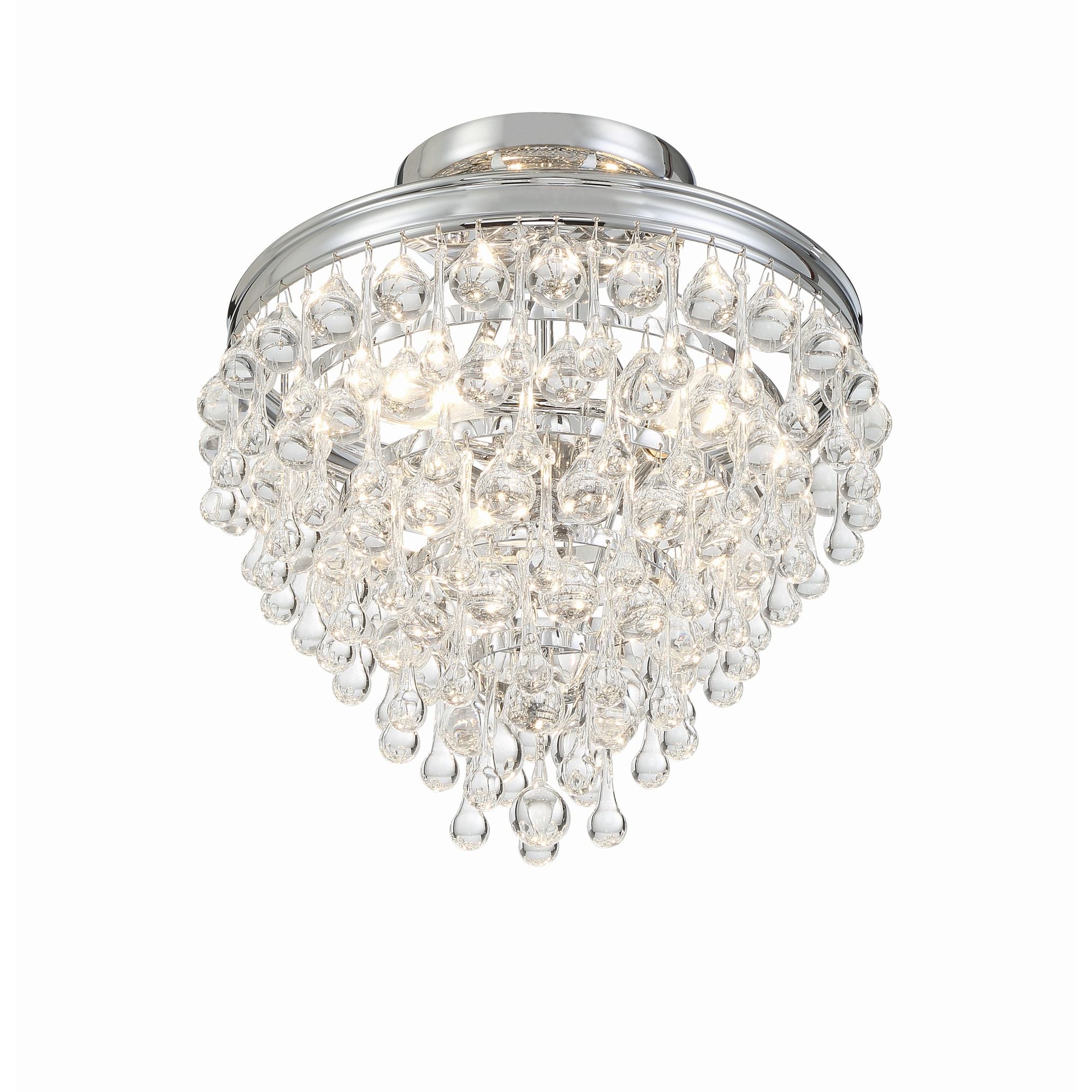 Calypso 3 Light Crystal Teardrop Polished Chrome Semi Flush Mount Clear Glass Drops 13"W x 14"H x 13"D