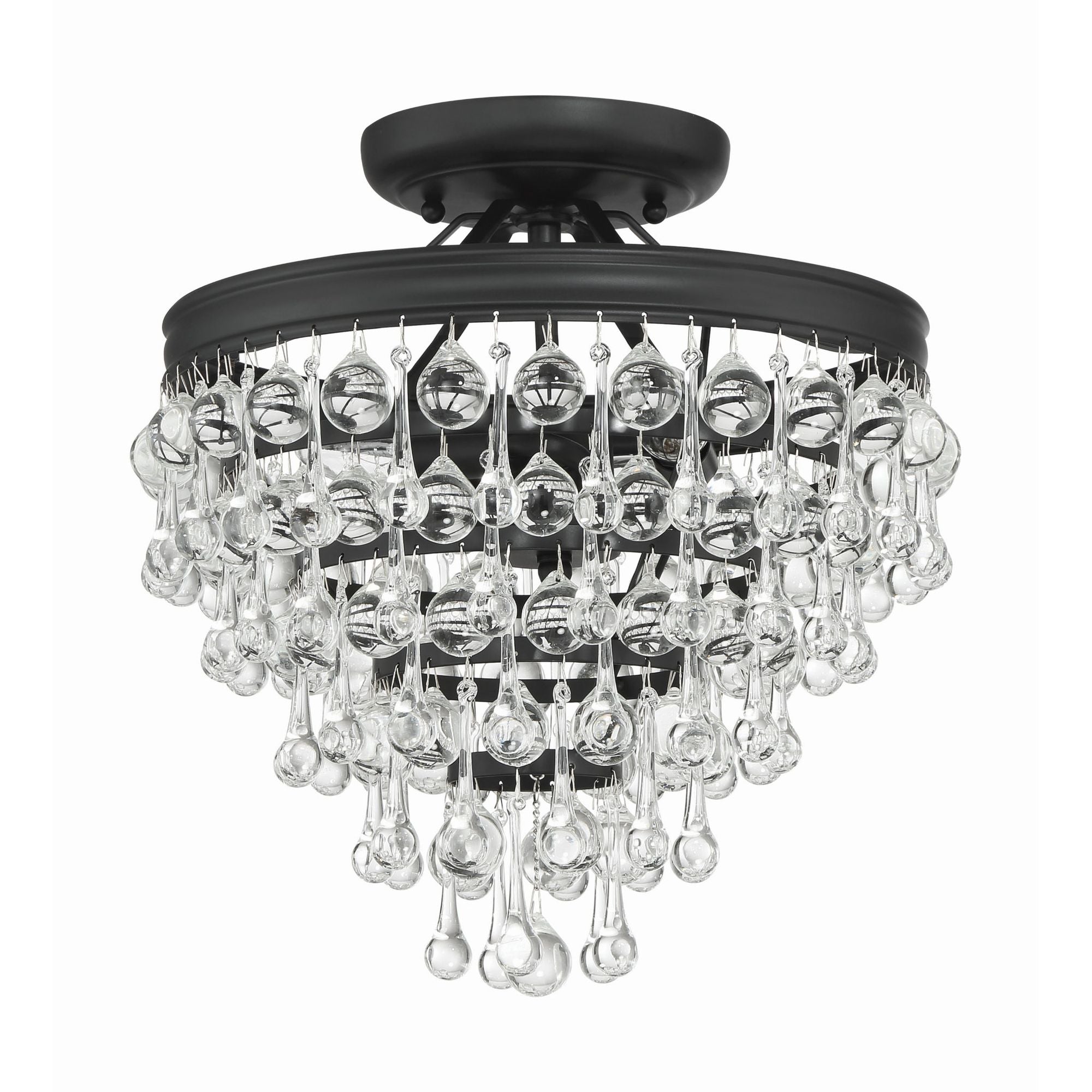 Calypso 3 Light Matte Black Semi Flush Mount Clear Glass Drops 13"W x 14"H x 13"D