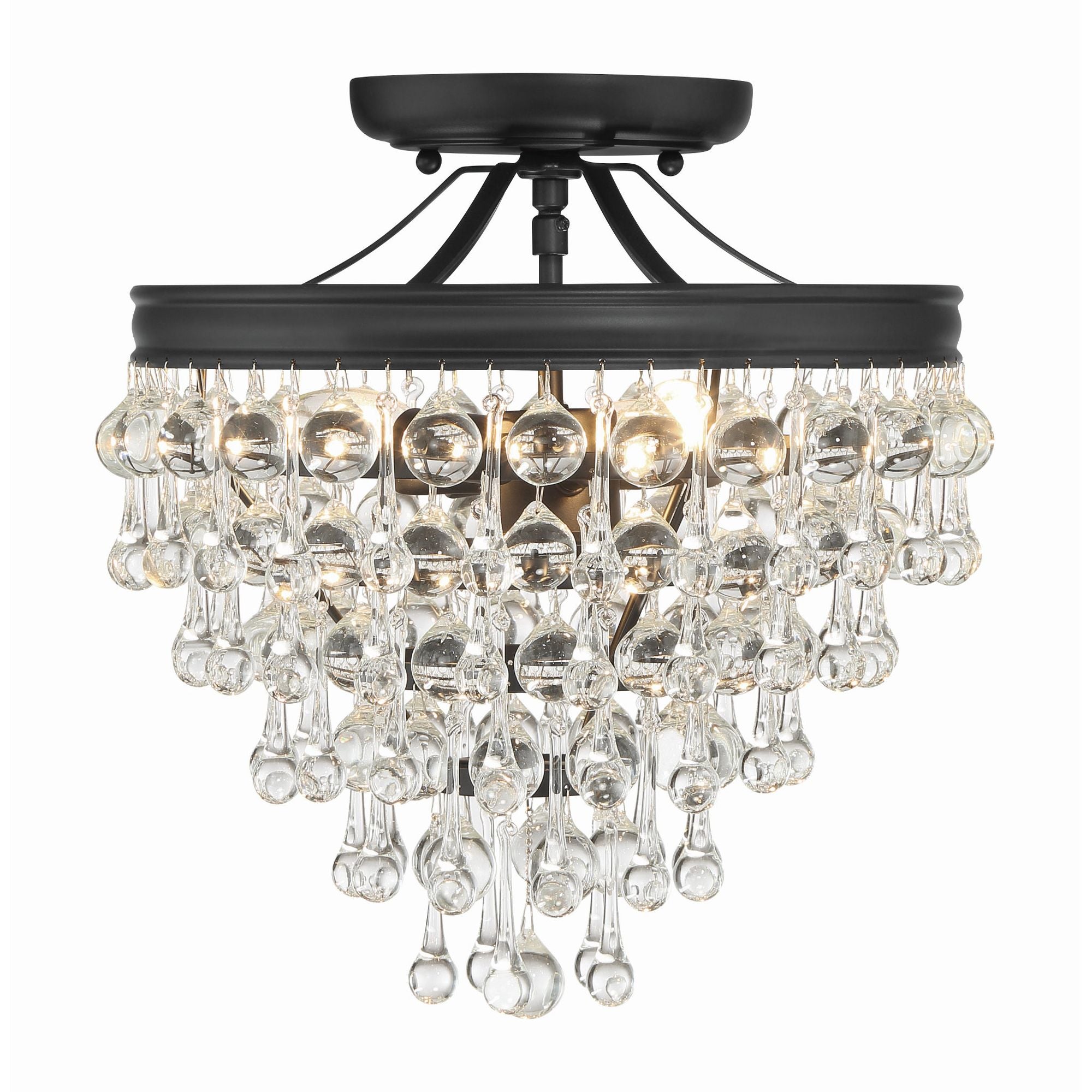 Calypso 3 Light Matte Black Semi Flush Mount Clear Glass Drops 13"W x 14"H x 13"D