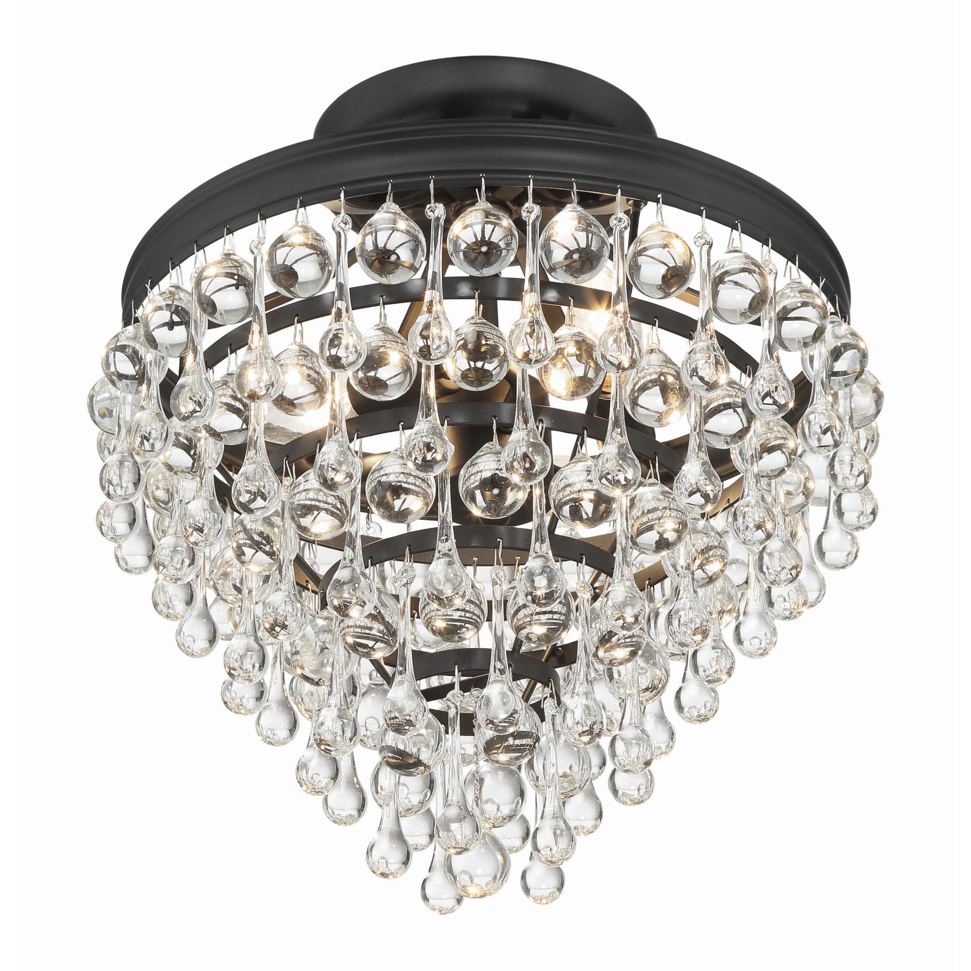 Calypso 3 Light Matte Black Semi Flush Mount Clear Glass Drops 13"W x 14"H x 13"D