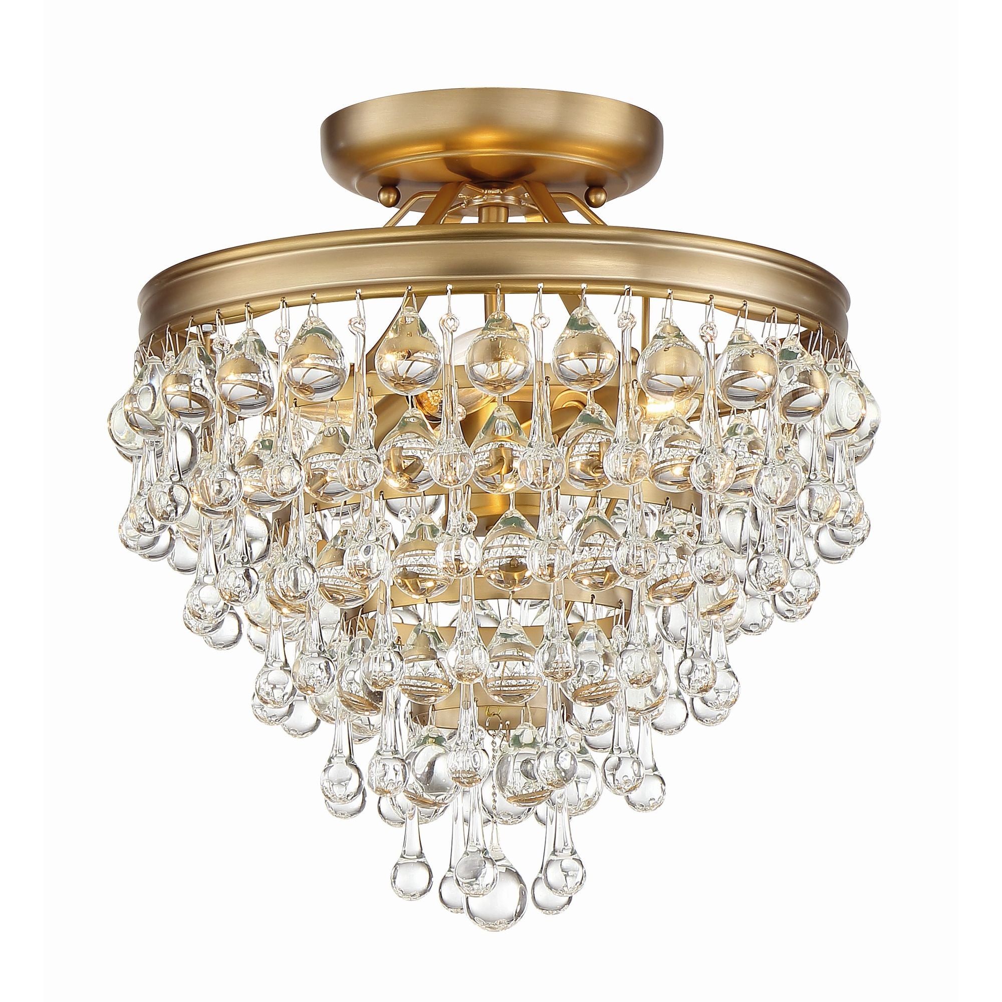 Calypso 3 Light Crystal Teardrop Vibrant Gold Semi Flush Mount Clear Glass Drops 13"W x 14"H x 13"D