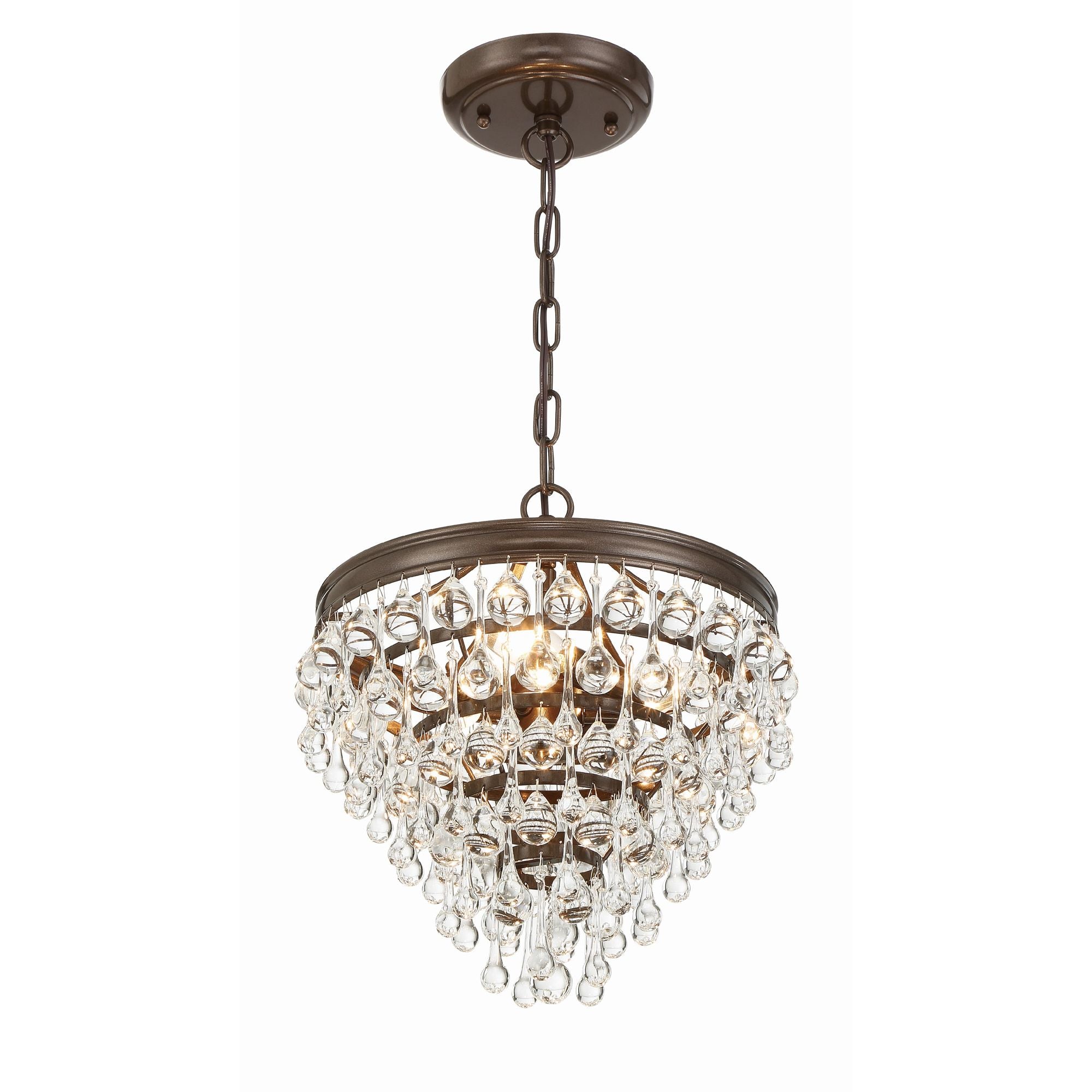 Calypso 3 Light Crystal Teardrop Vibrant Bronze Pendant Clear Glass Drops 13"W x 14.5"H x 13"D