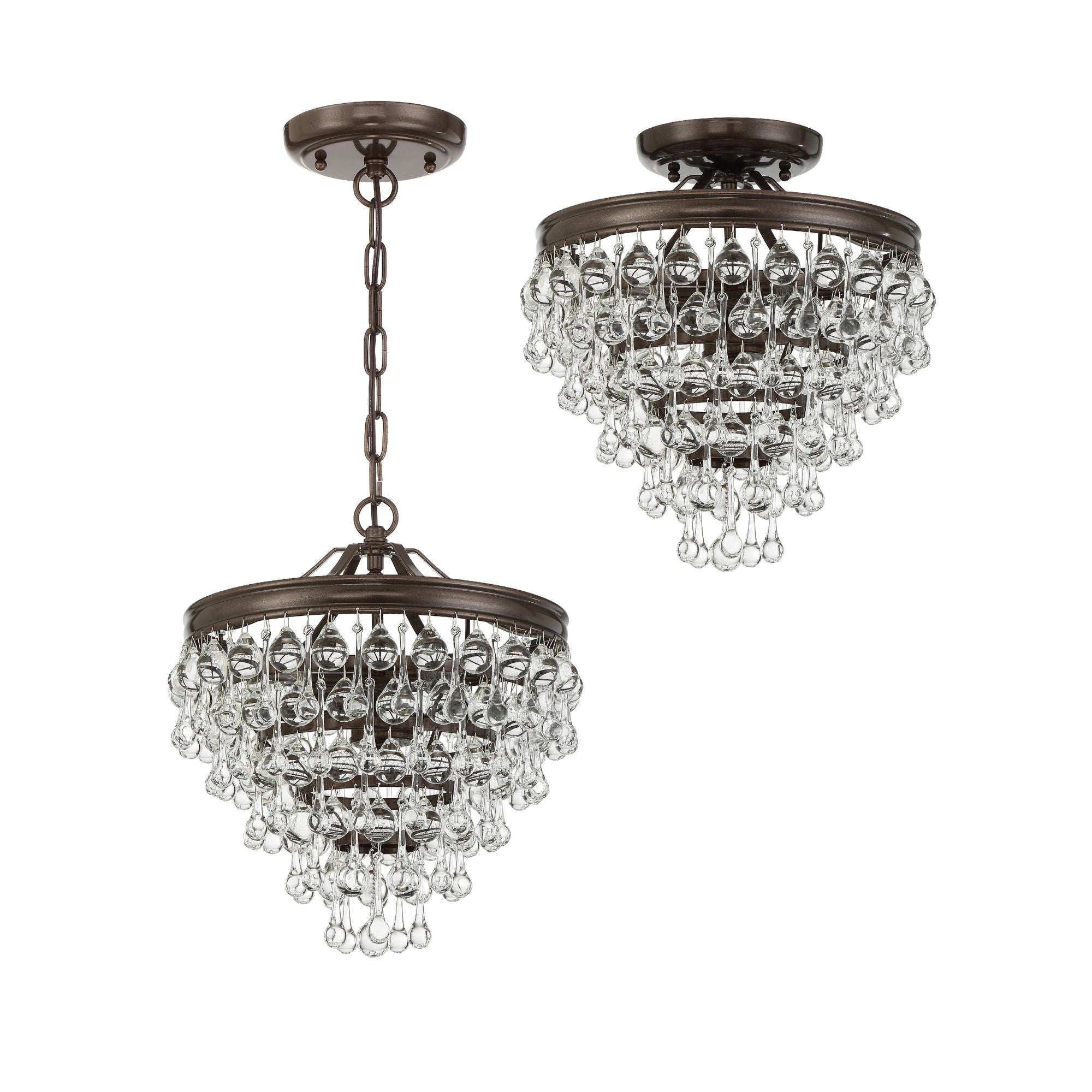 Calypso 3 Light Crystal Teardrop Vibrant Bronze Pendant Clear Glass Drops 13"W x 14.5"H x 13"D