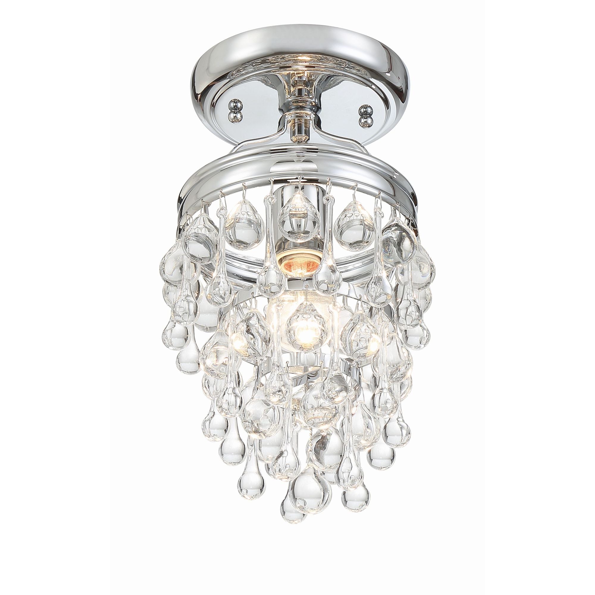 Calypso 1 Light Crystal Teardrop Polished Chrome Semi Flush Mount Clear Glass Drops 7.25"W x 13"H x 7.25"D