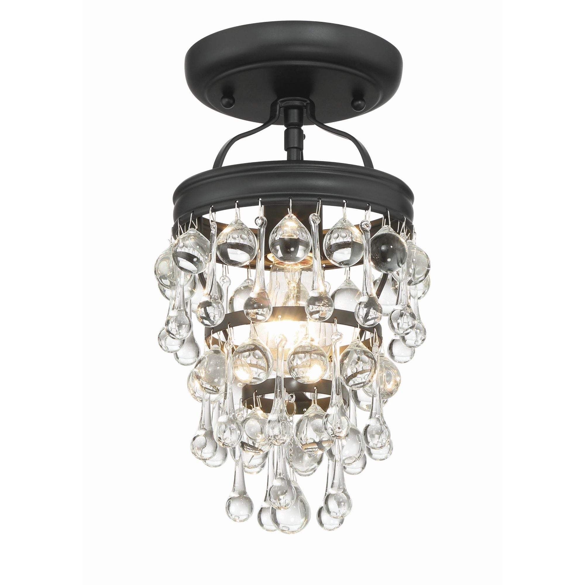 Calypso 1 Light Matte Black Semi Flush Mount Clear Glass Drops 7.25"W x 13"H x 7.25"D