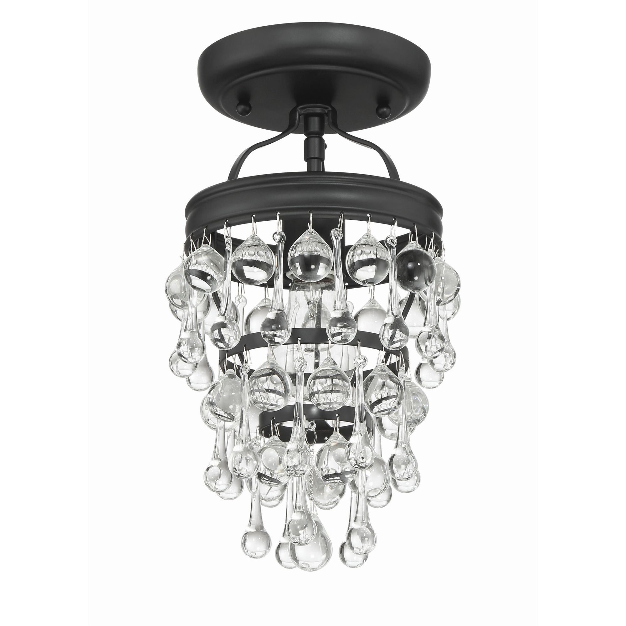 Calypso 1 Light Matte Black Semi Flush Mount Clear Glass Drops 7.25"W x 13"H x 7.25"D