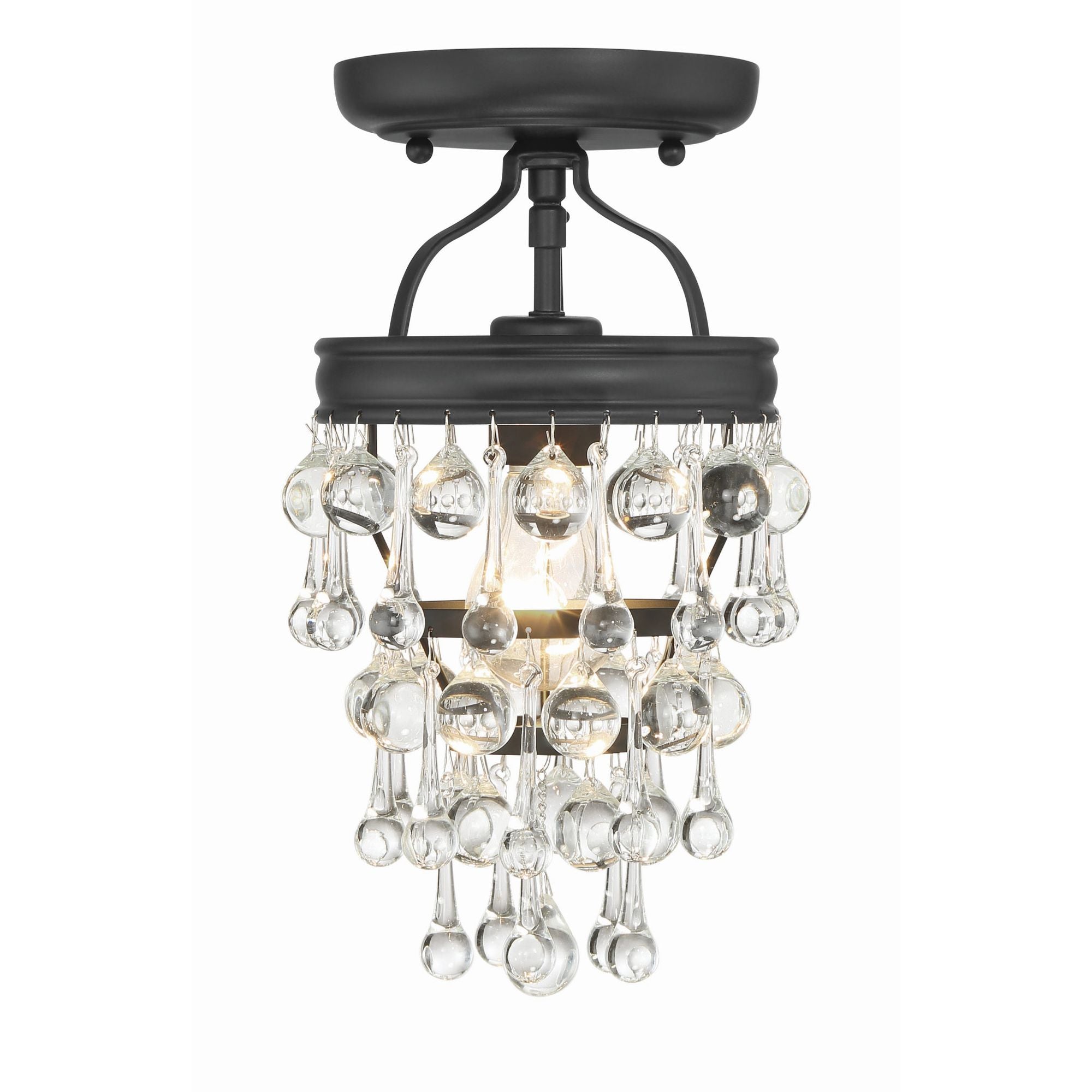 Calypso 1 Light Matte Black Semi Flush Mount Clear Glass Drops 7.25"W x 13"H x 7.25"D