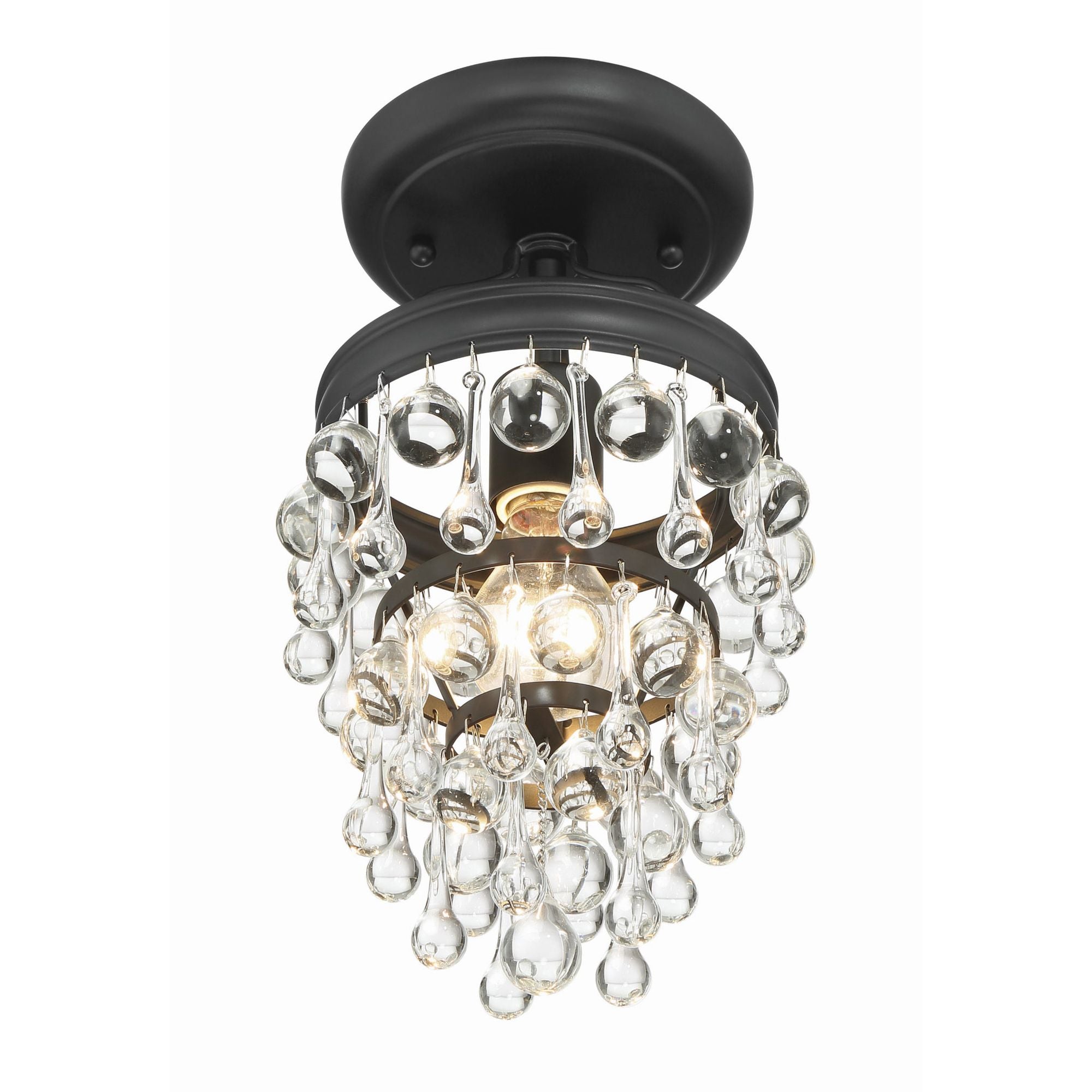 Calypso 1 Light Matte Black Semi Flush Mount Clear Glass Drops 7.25"W x 13"H x 7.25"D