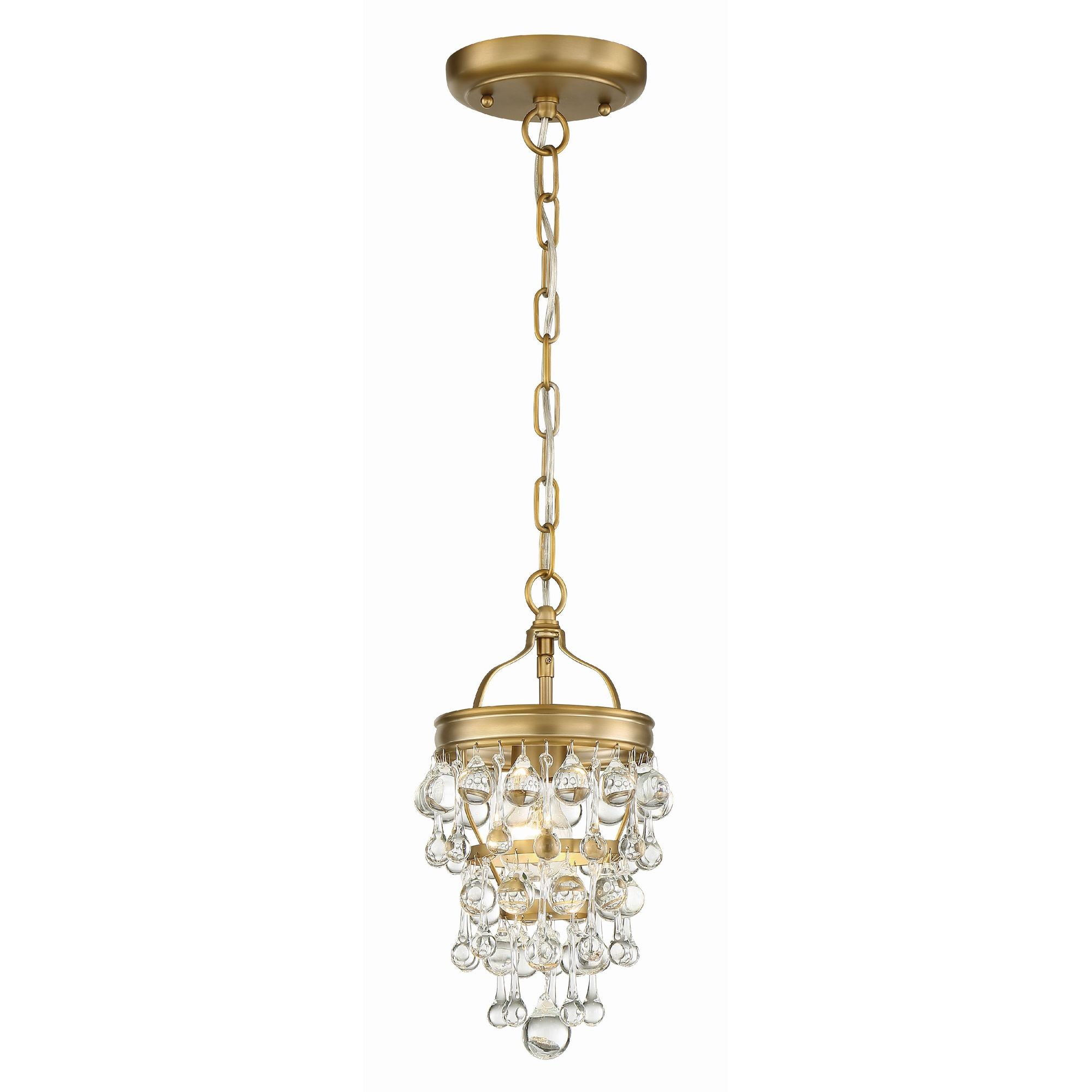 Calypso 1 Light Crystal Teardrop Vibrant Gold Mini Pendant Clear Glass Drops 7.25"W x 13.75"H x 7.25"D