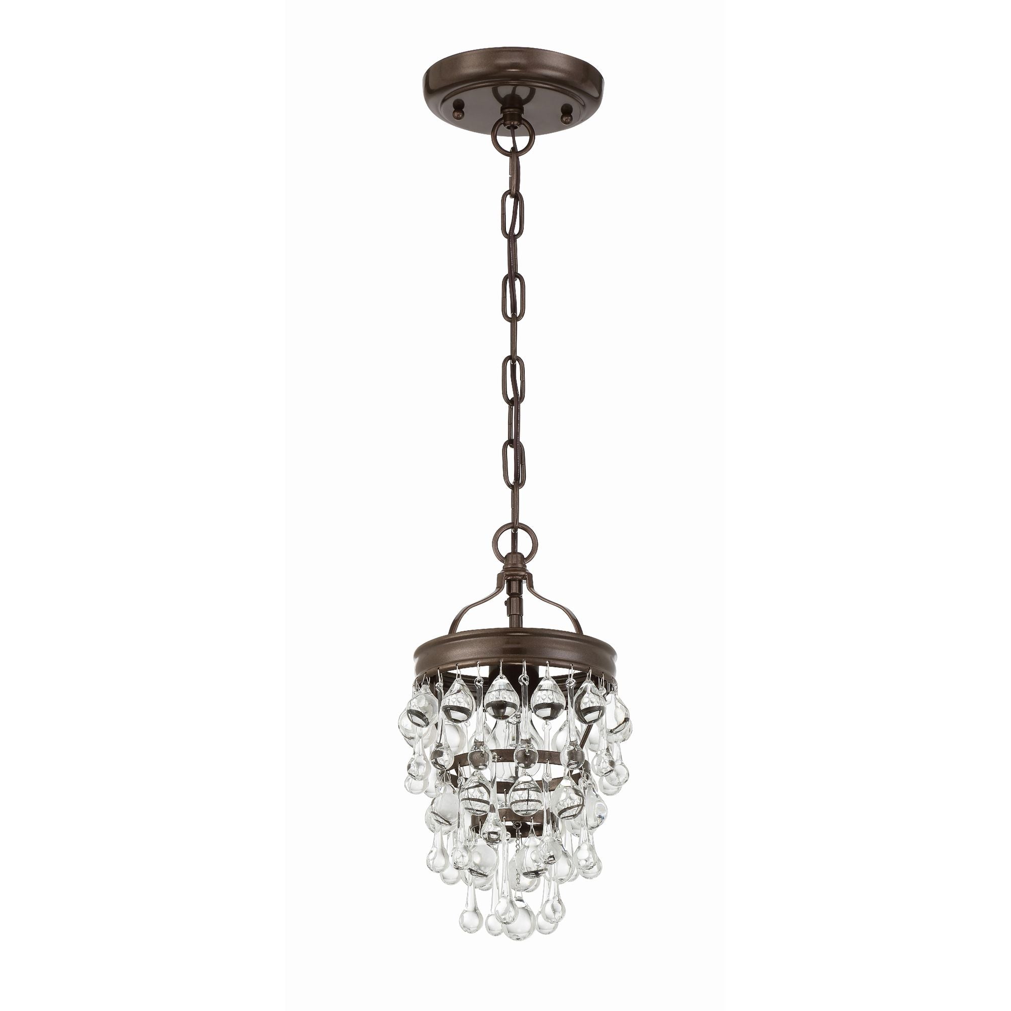 Calypso 1 Light Crystal Teardrop Vibrant Bronze Mini Pendant Clear Glass Drops 7.25"W x 13.75"H x 7.25"D