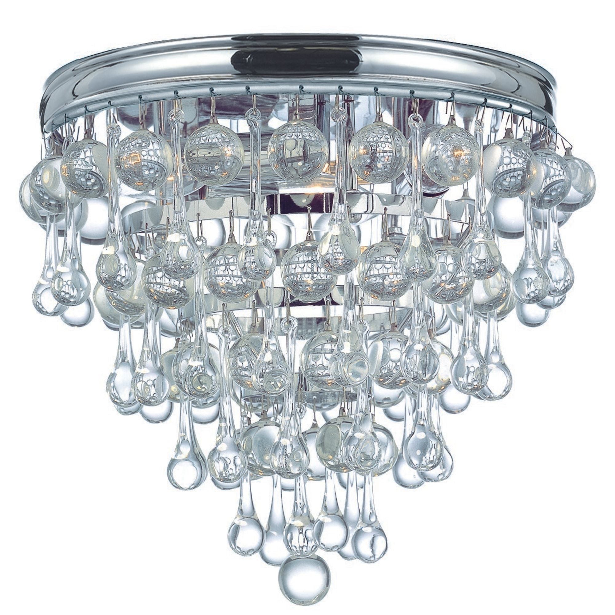 Calypso 3 Light Crystal Teardrop Polished Chrome Flush Mount Clear Glass Drops 10.5"W x 9.5"H x 10.5"D