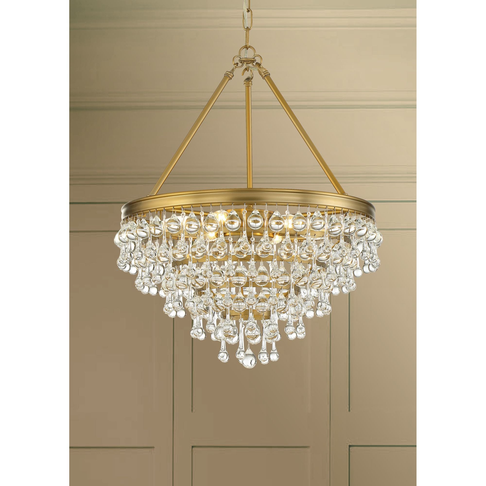Calypso 6 Light Crystal Teardrop Vibrant Gold Chandelier Clear Glass Drops 20"W x 24"H x 20"D