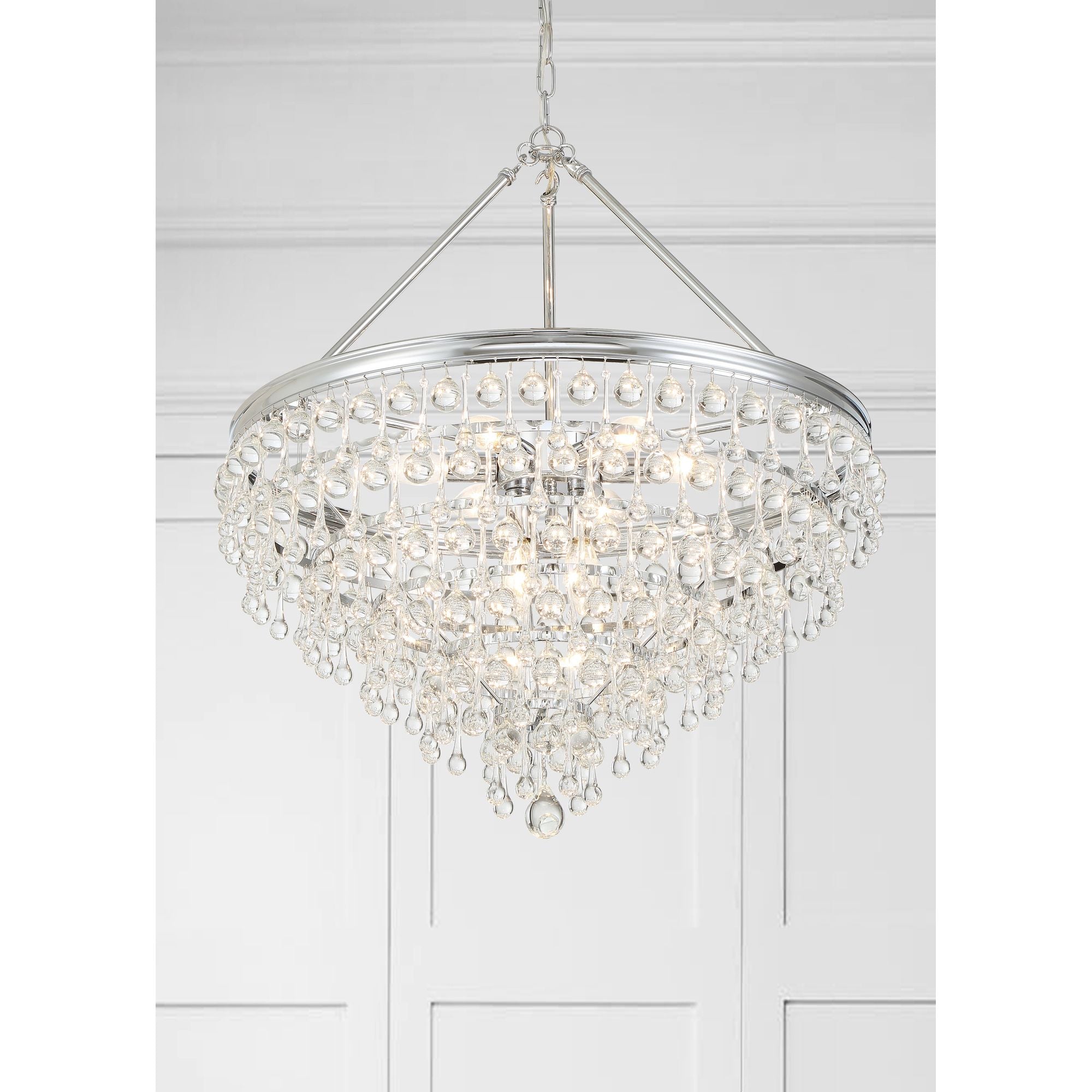 Calypso 8 Light Crystal Teardrop Polished Chrome Chandelier Clear Glass Drops 25"W x 27"H x 25"D