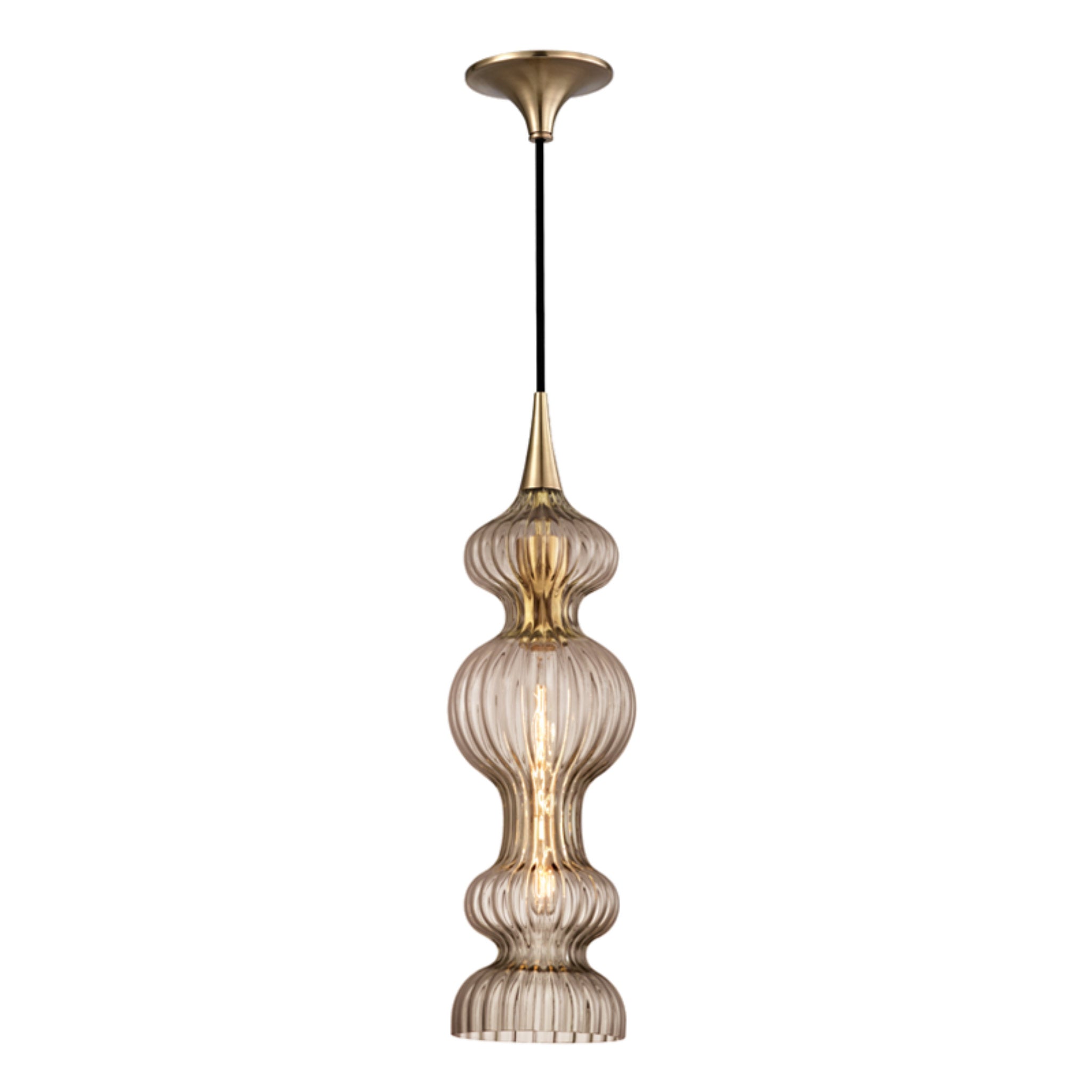 Pomfret 1-Light Pendant in Aged Brass 6L x 6W x 20.5H
