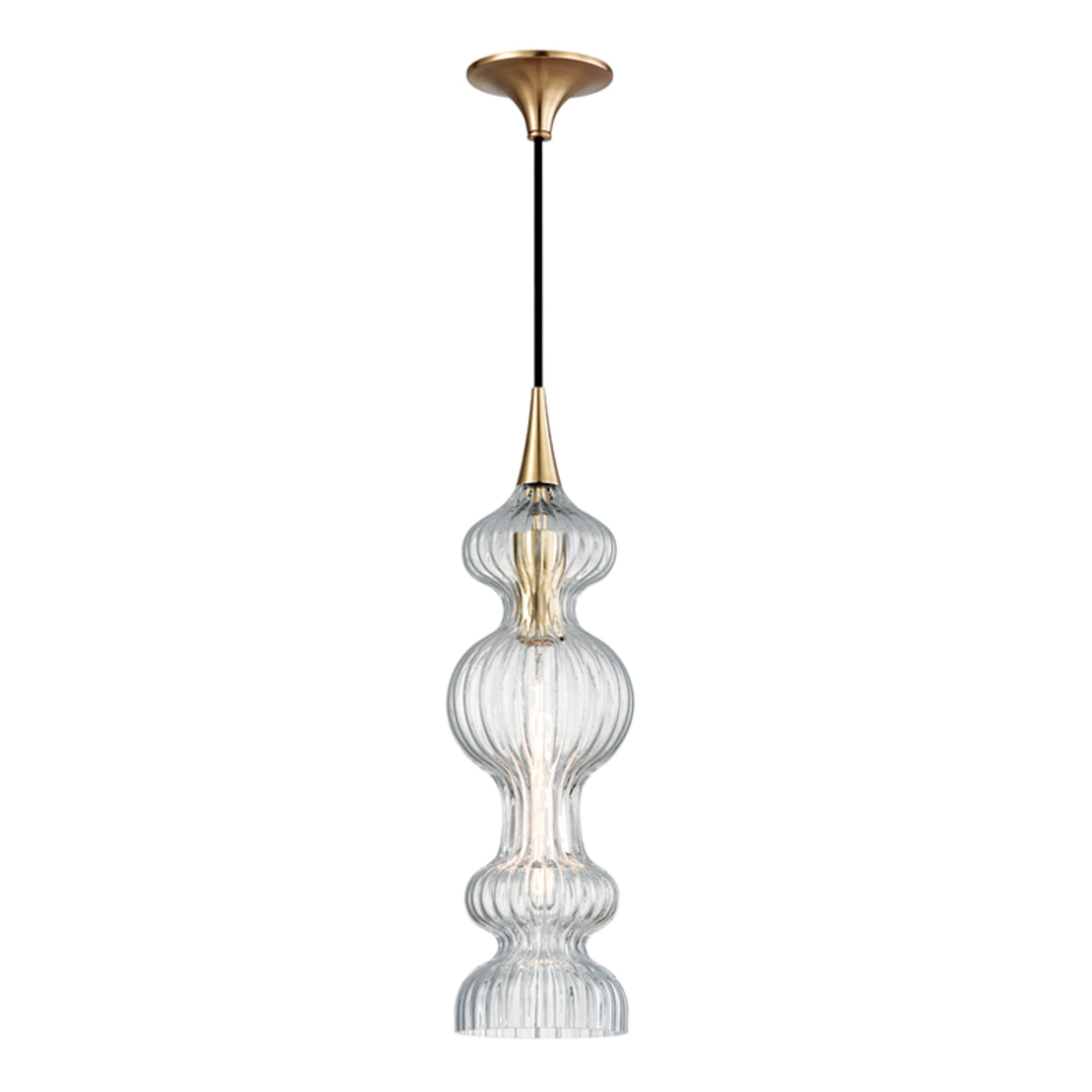 Pomfret 1-Light Pendant in Aged Brass 6L x 6W x 20.5H