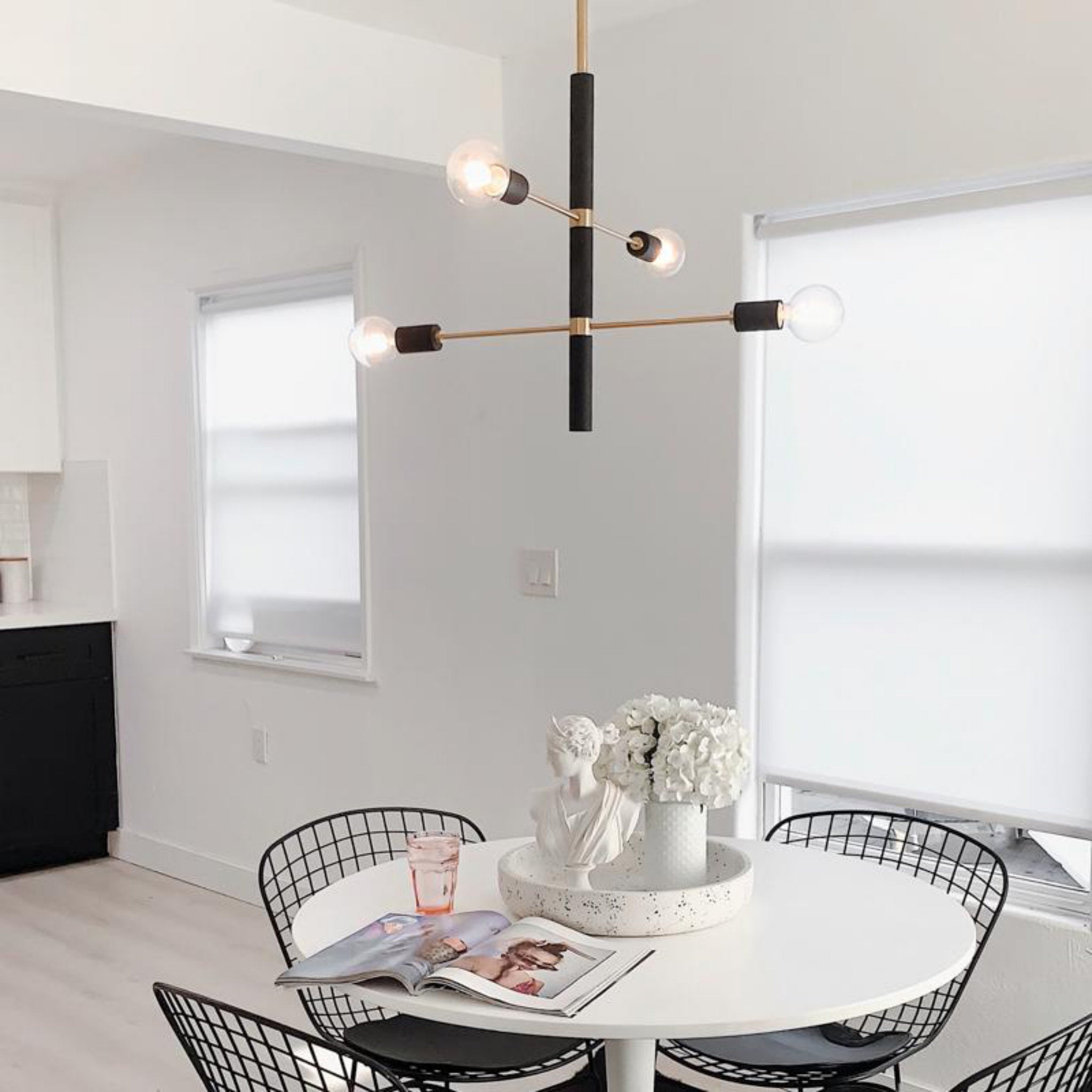 Astrid 4-Light Chandelier in Aged Brass/Black 24L x 24W x 20H