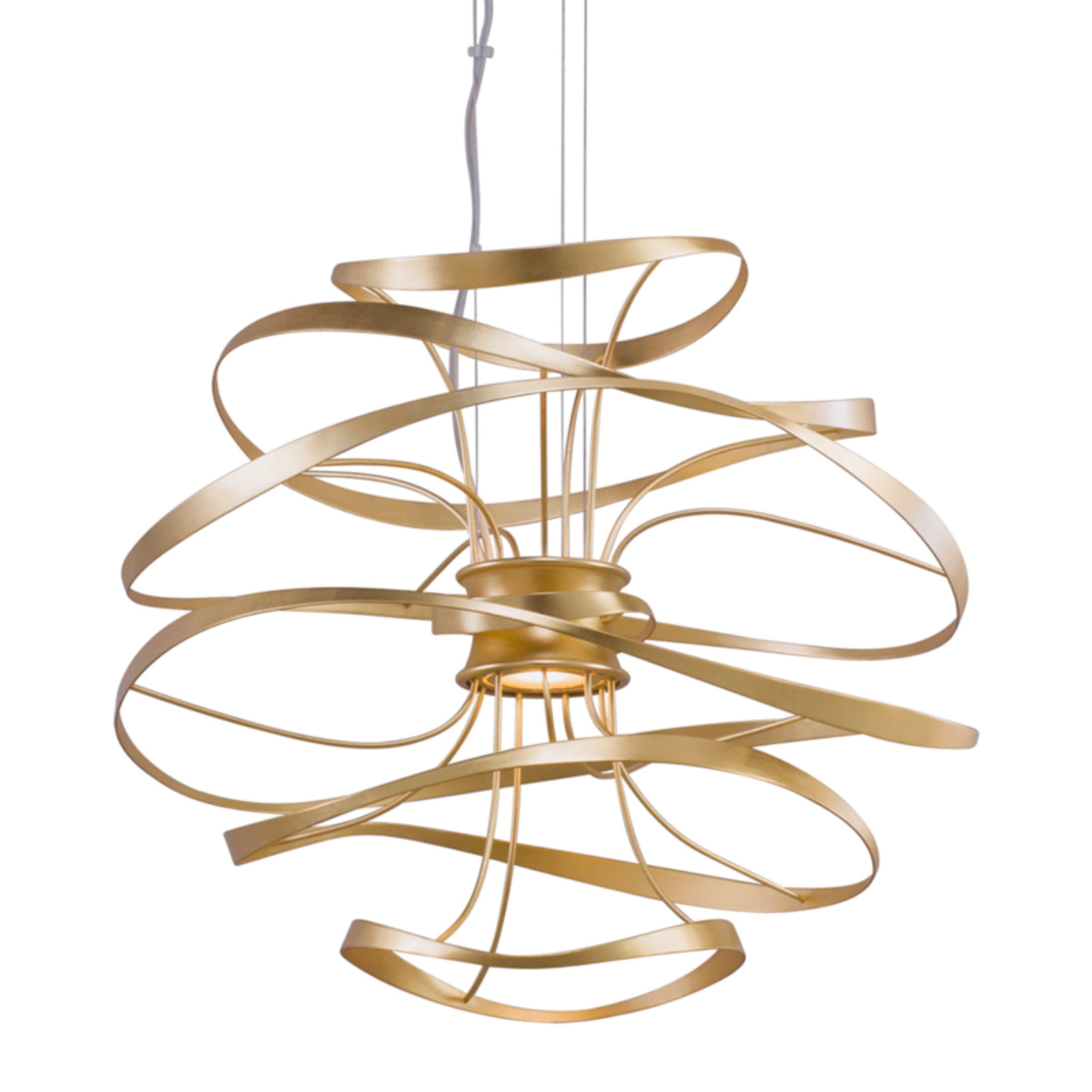 Calligraphy 2-Light Chandelier in Gold Leaf W Polished Stainless 26L x 26W x 24H