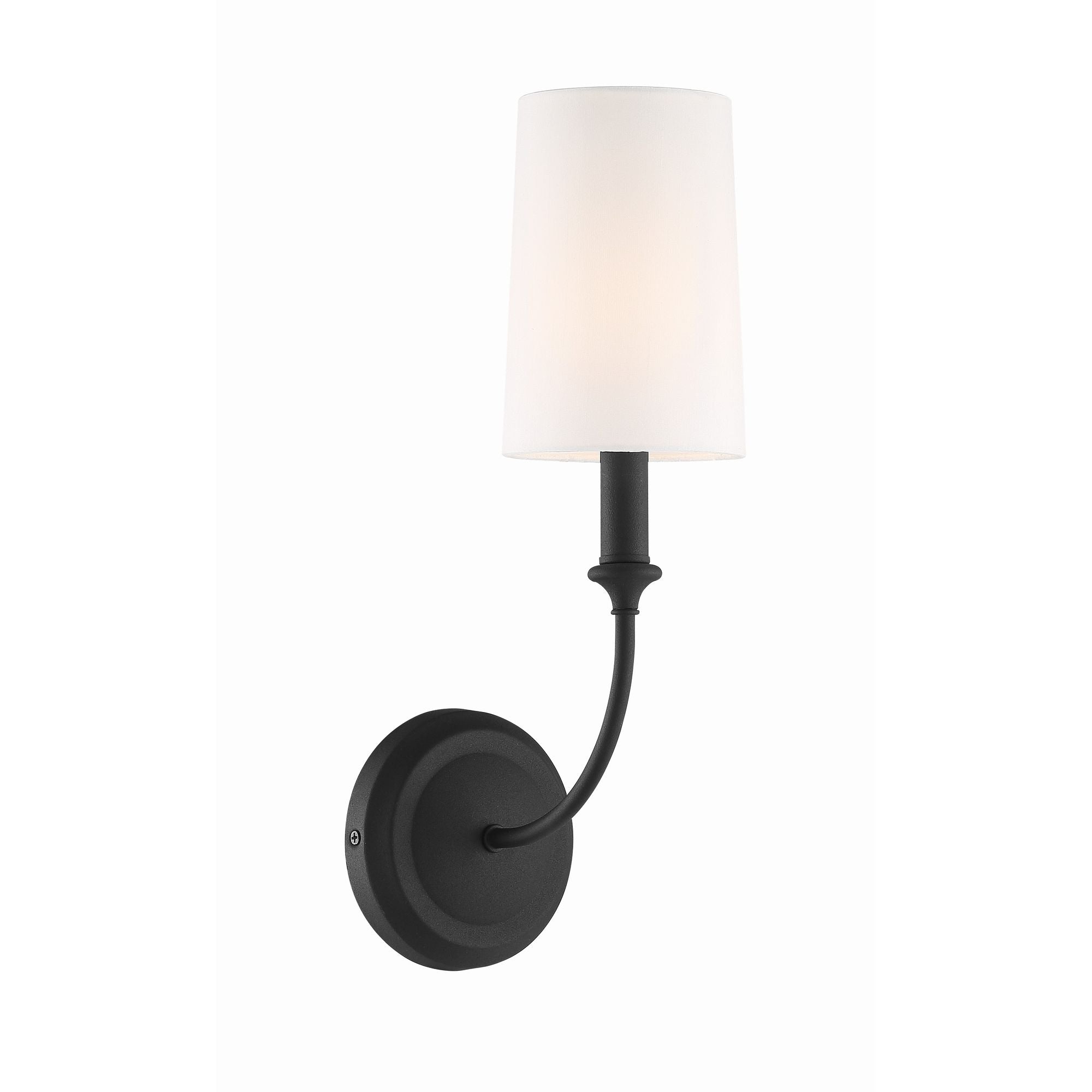 Libby Langdon Sylvan 1 Light Black Forged Sconce Silk Shade 4.75"W x 15.75"H x 7.75"D