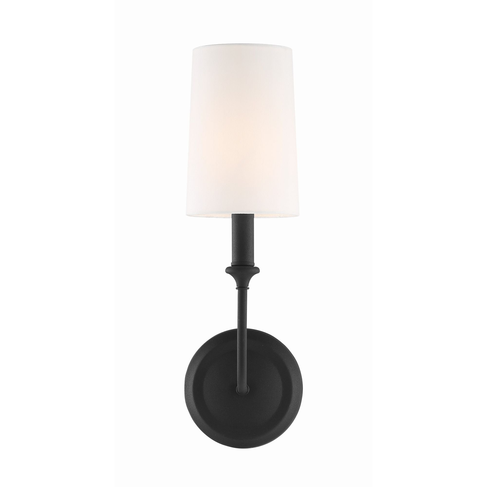 Libby Langdon Sylvan 1 Light Black Forged Sconce Silk Shade 4.75"W x 15.75"H x 7.75"D
