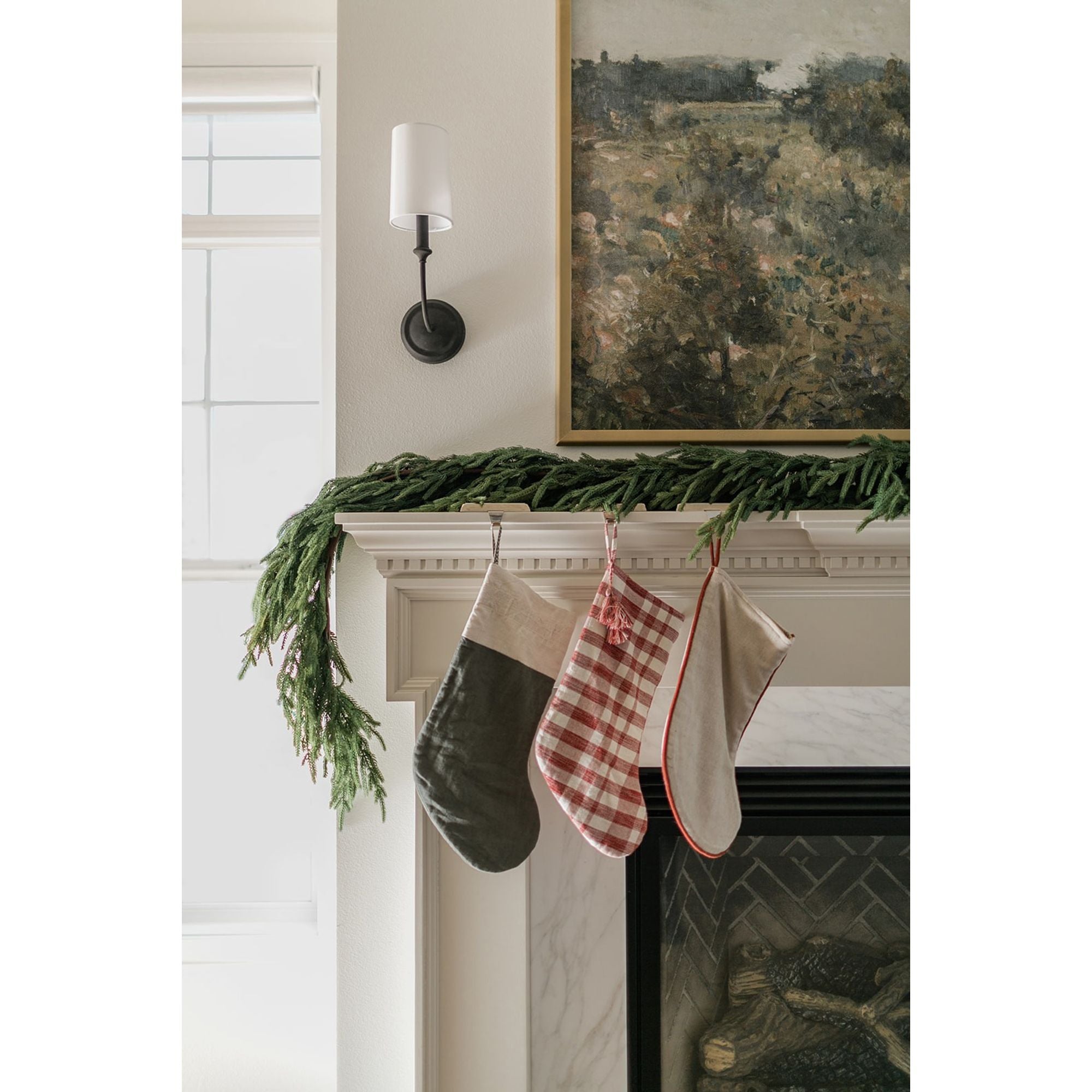 Libby Langdon Sylvan 1 Light Black Forged Sconce Silk Shade 4.75"W x 15.75"H x 7.75"D