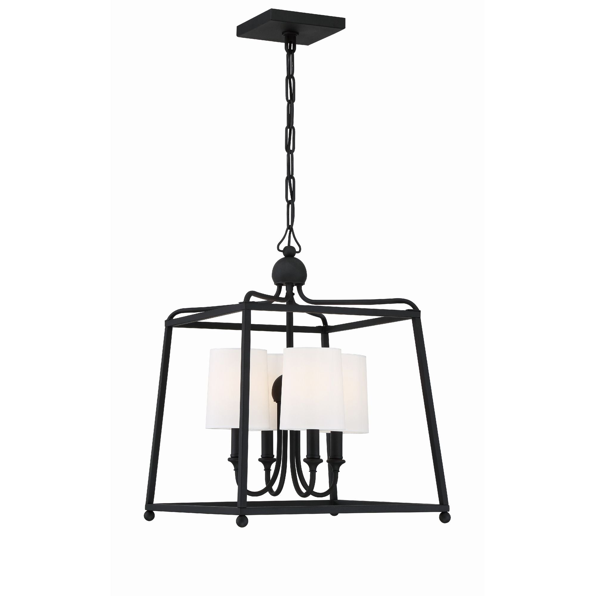 Libby Langdon Sylvan 4 Light Black Forged Lantern Chandelier Silk Shade 16"W x 21"H x 16"D