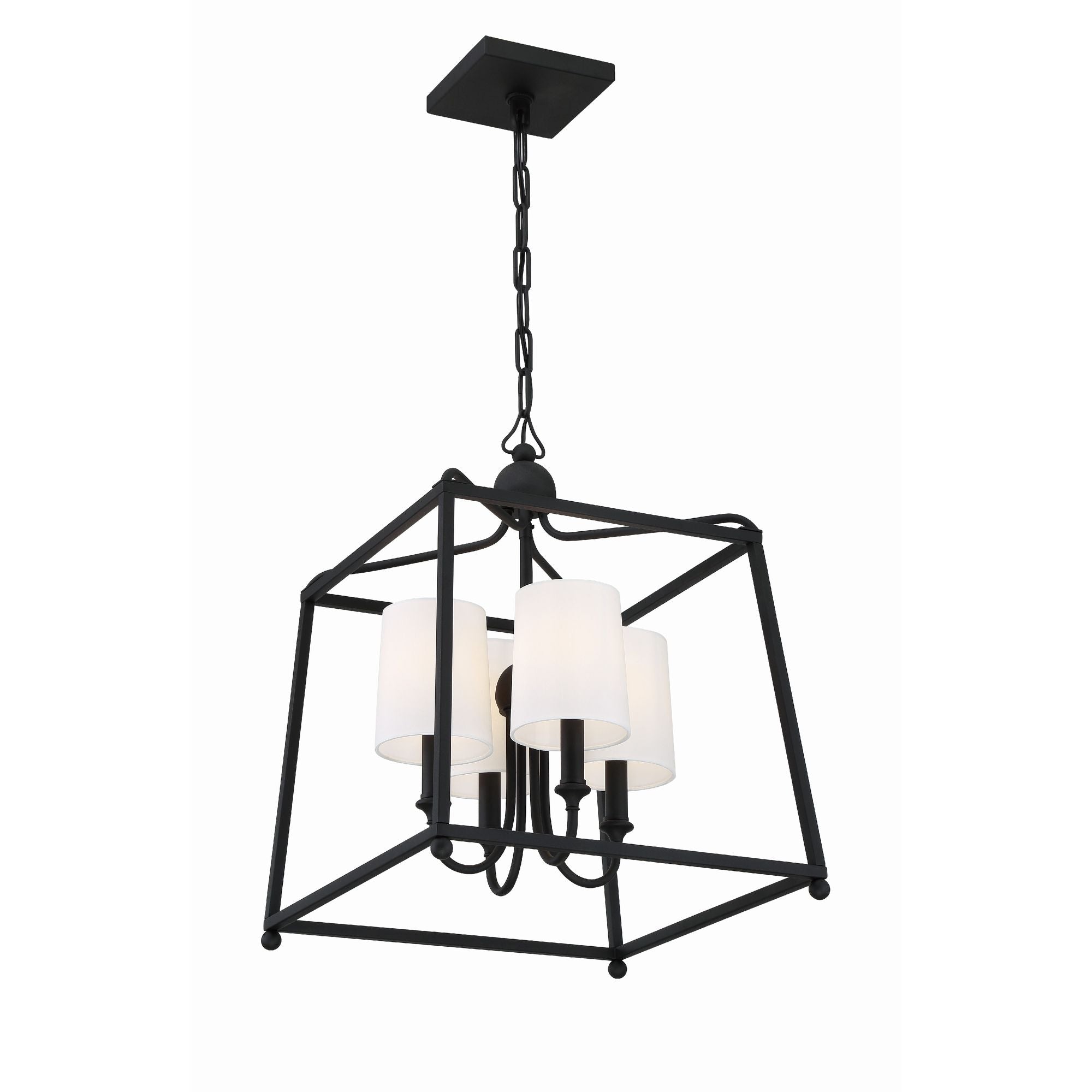 Libby Langdon Sylvan 4 Light Black Forged Lantern Chandelier Silk Shade 16"W x 21"H x 16"D