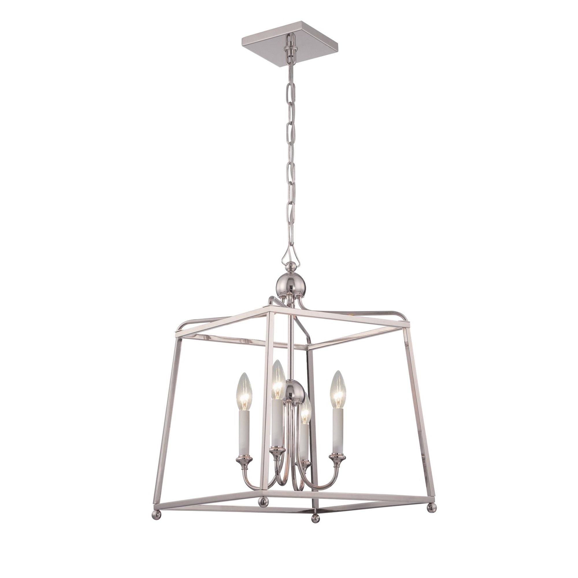 Libby Langdon Sylvan 4 Light Polished Nickel Lantern Chandelier Silk Shade 16"W x 21"H x 16"D