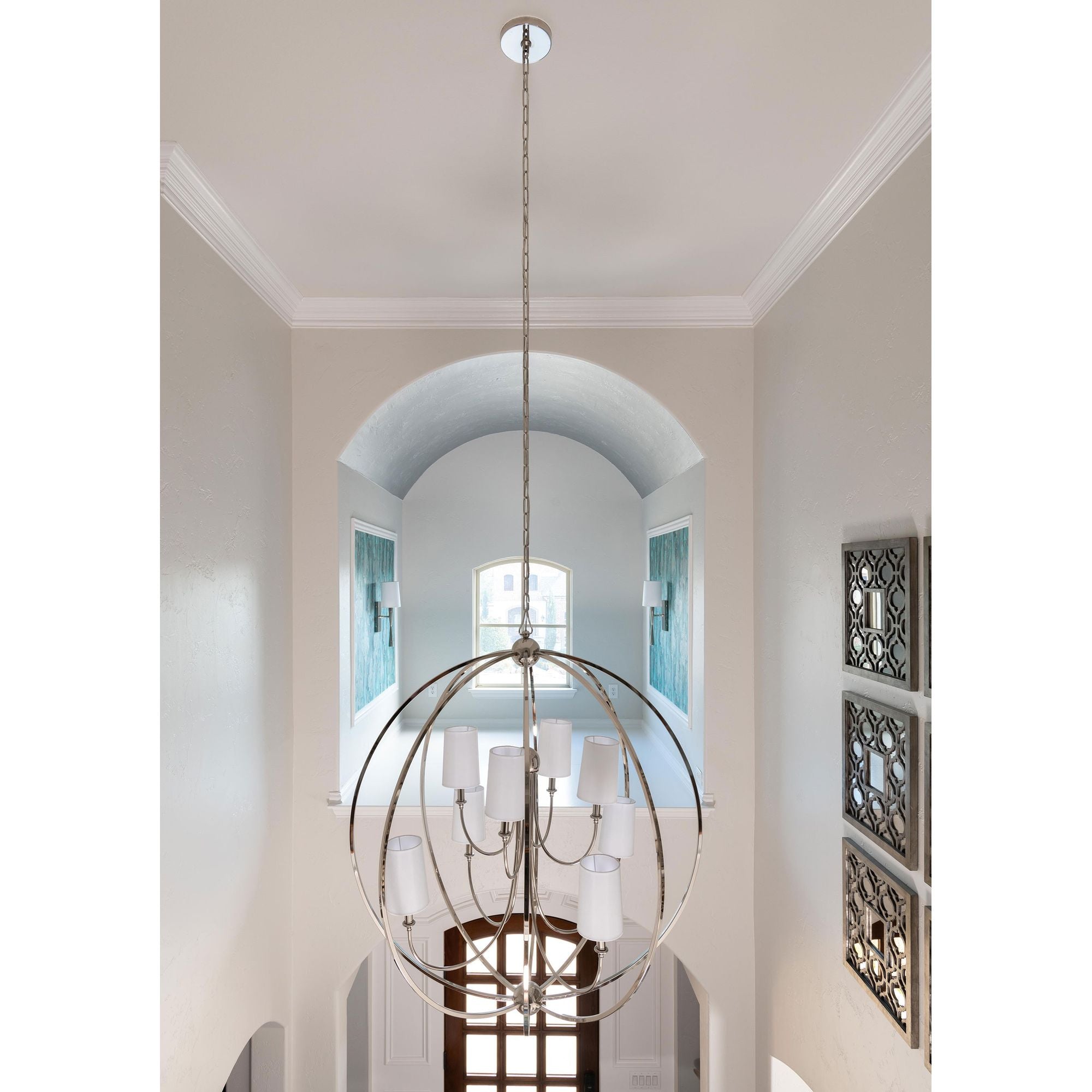 Libby Langdon Sylvan 8 Light Polished Nickel Chandelier Silk Shade 40"W x 46"H x 40"D