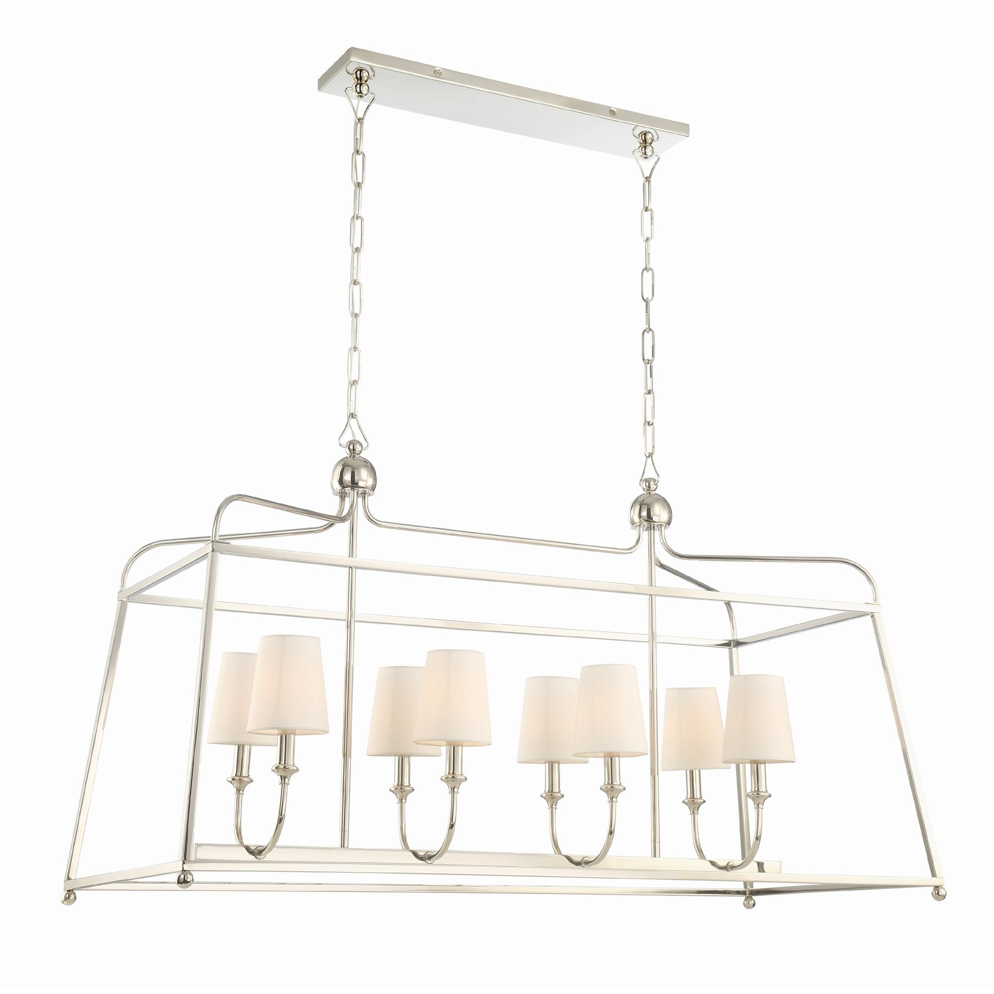 Libby Langdon Sylvan 8 Light Polished Nickel Linear Chandelier Silk Shade 42"W x 25"H x 18"D