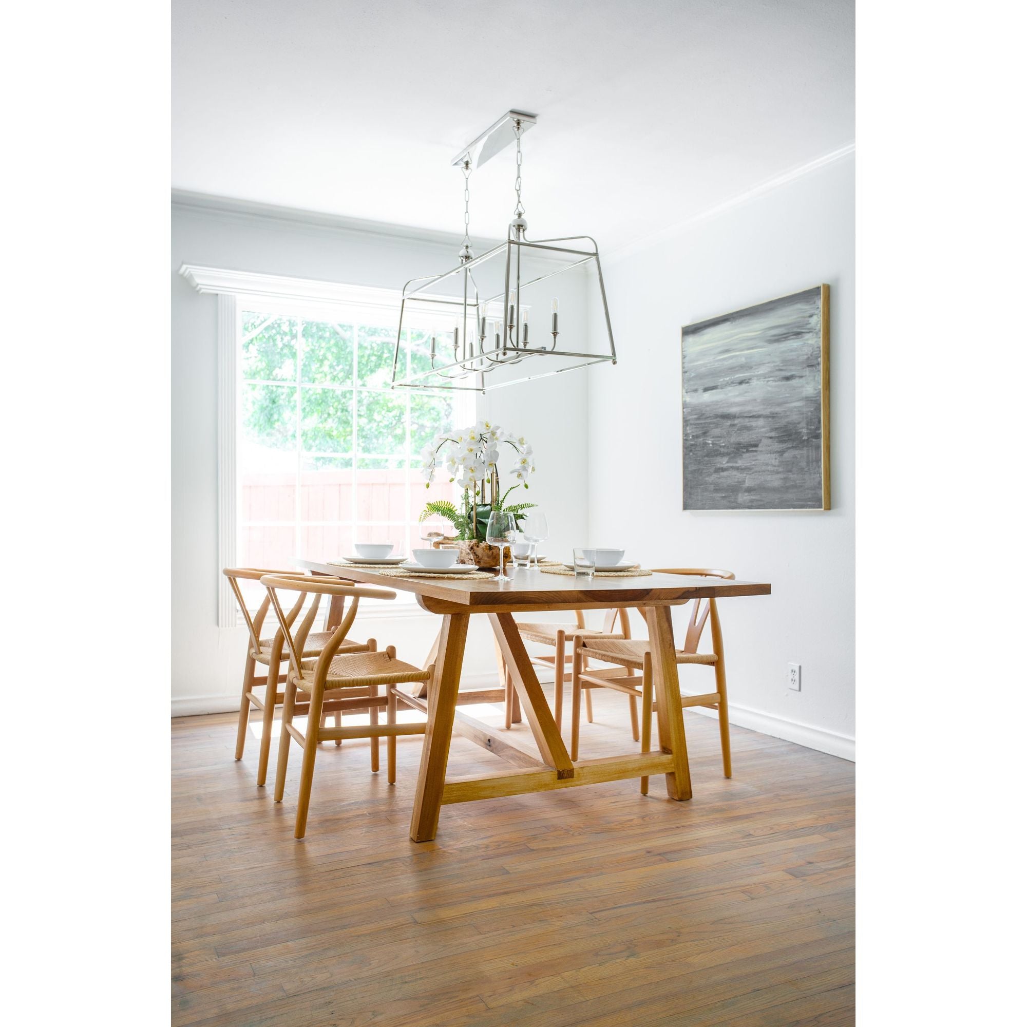 Libby Langdon Sylvan 8 Light Polished Nickel Linear Chandelier Silk Shade 42"W x 25"H x 18"D