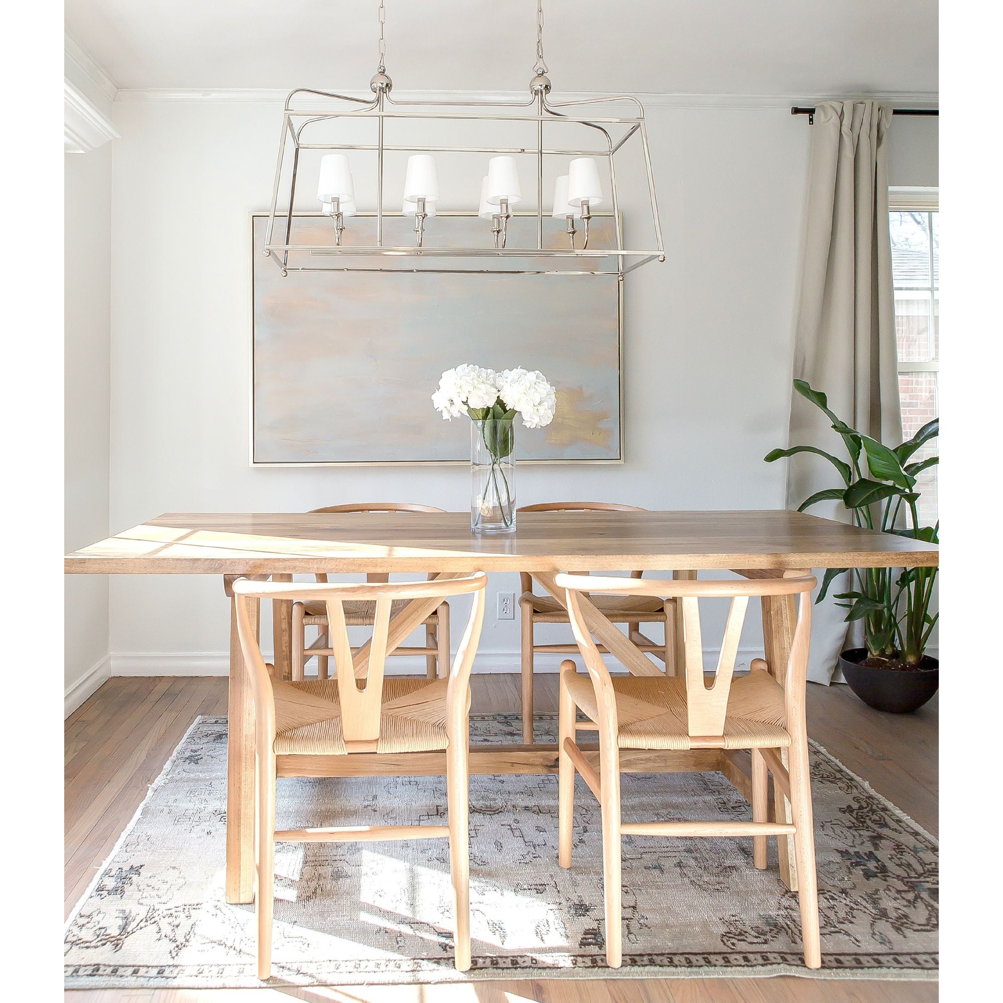 Libby Langdon Sylvan 8 Light Polished Nickel Linear Chandelier Silk Shade 42"W x 25"H x 18"D