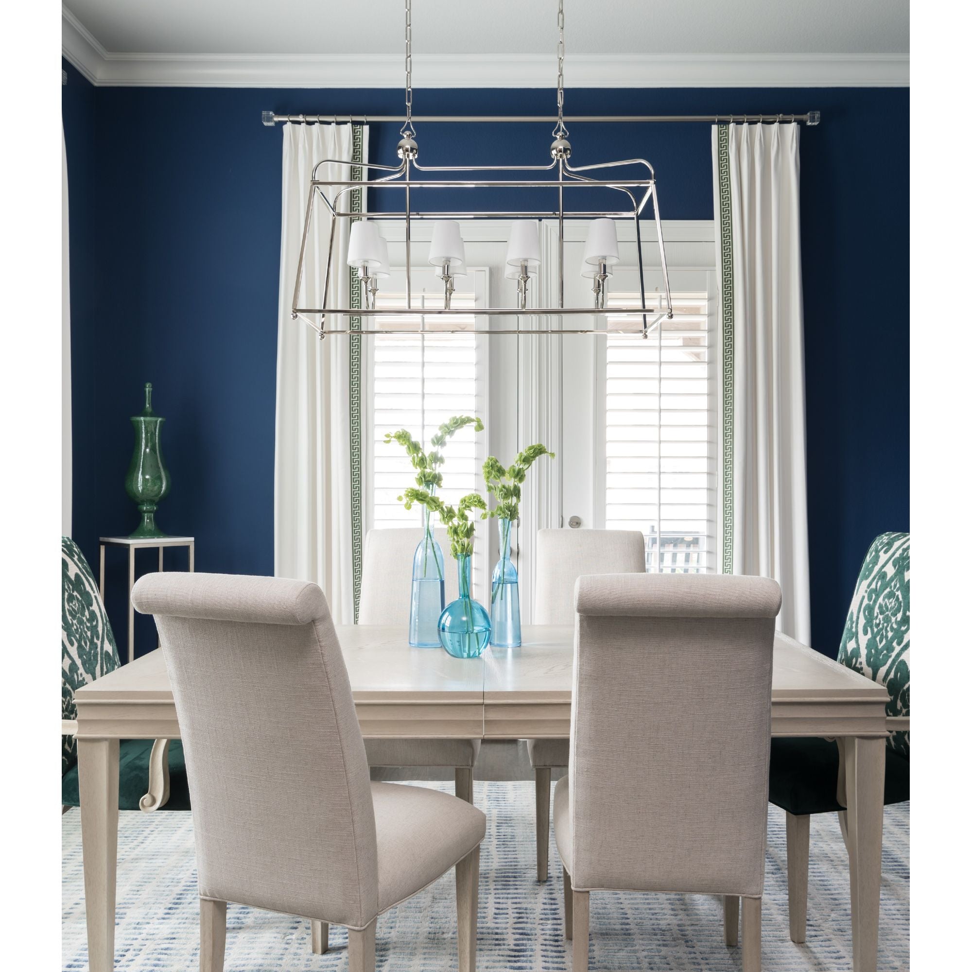 Libby Langdon Sylvan 8 Light Polished Nickel Linear Chandelier Silk Shade 42"W x 25"H x 18"D