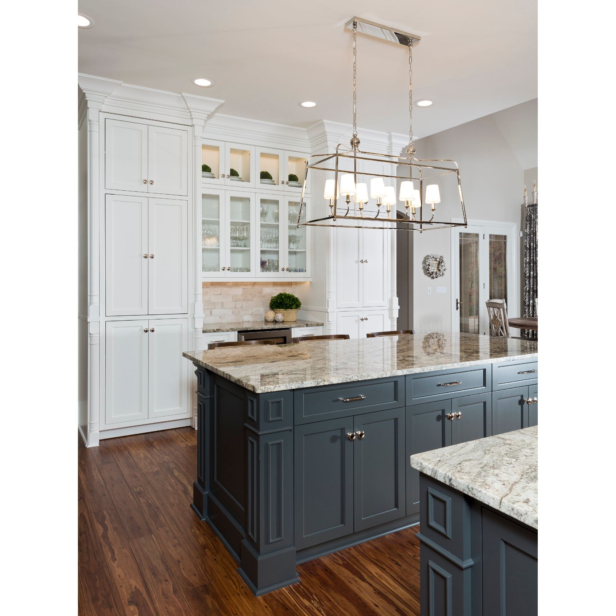 Libby Langdon Sylvan 8 Light Polished Nickel Linear Chandelier Silk Shade 42"W x 25"H x 18"D