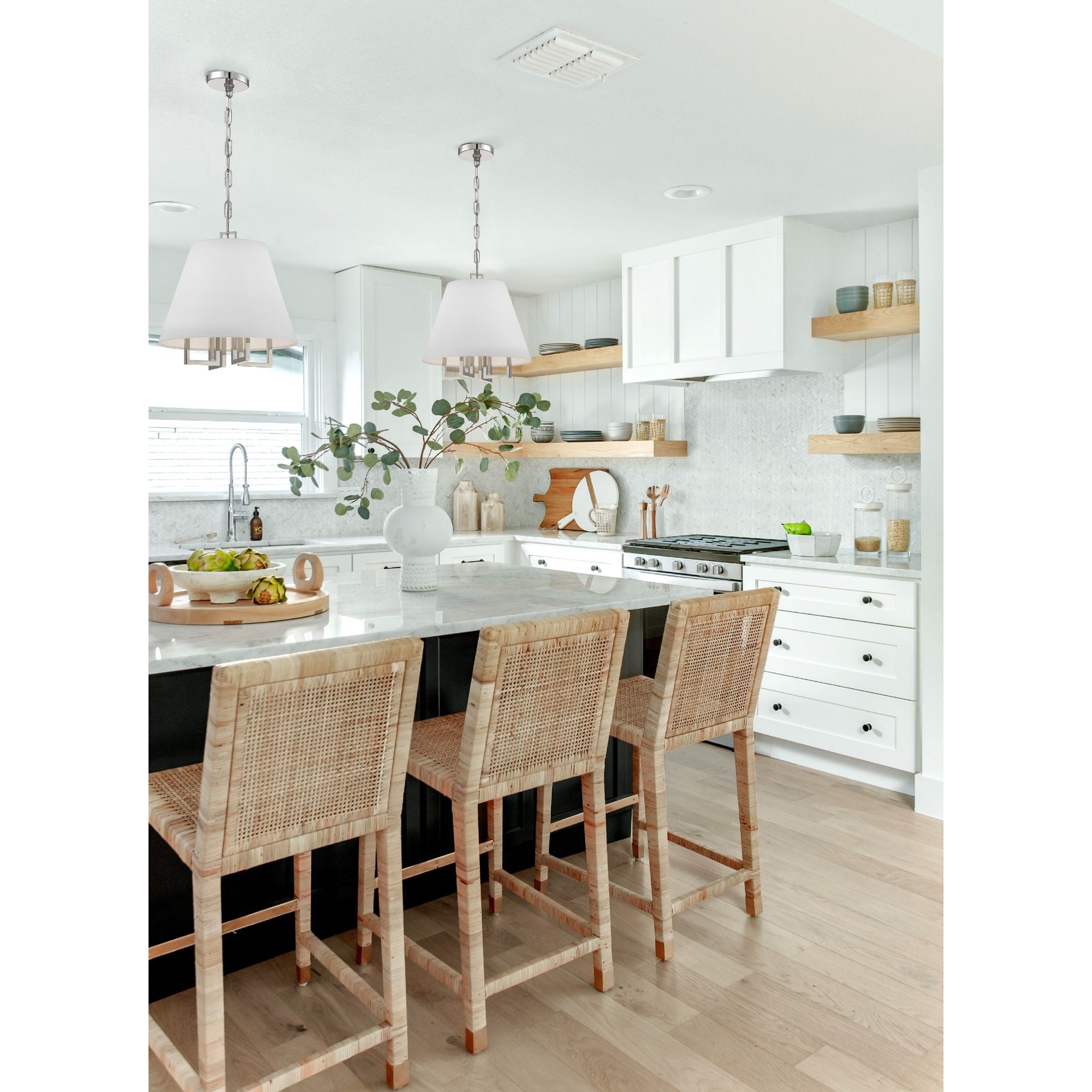 Libby Langdon Westwood 4 Light Polished Nickel Pendant Silk Shade 13.5"W x 14.25"H x 13.5"D