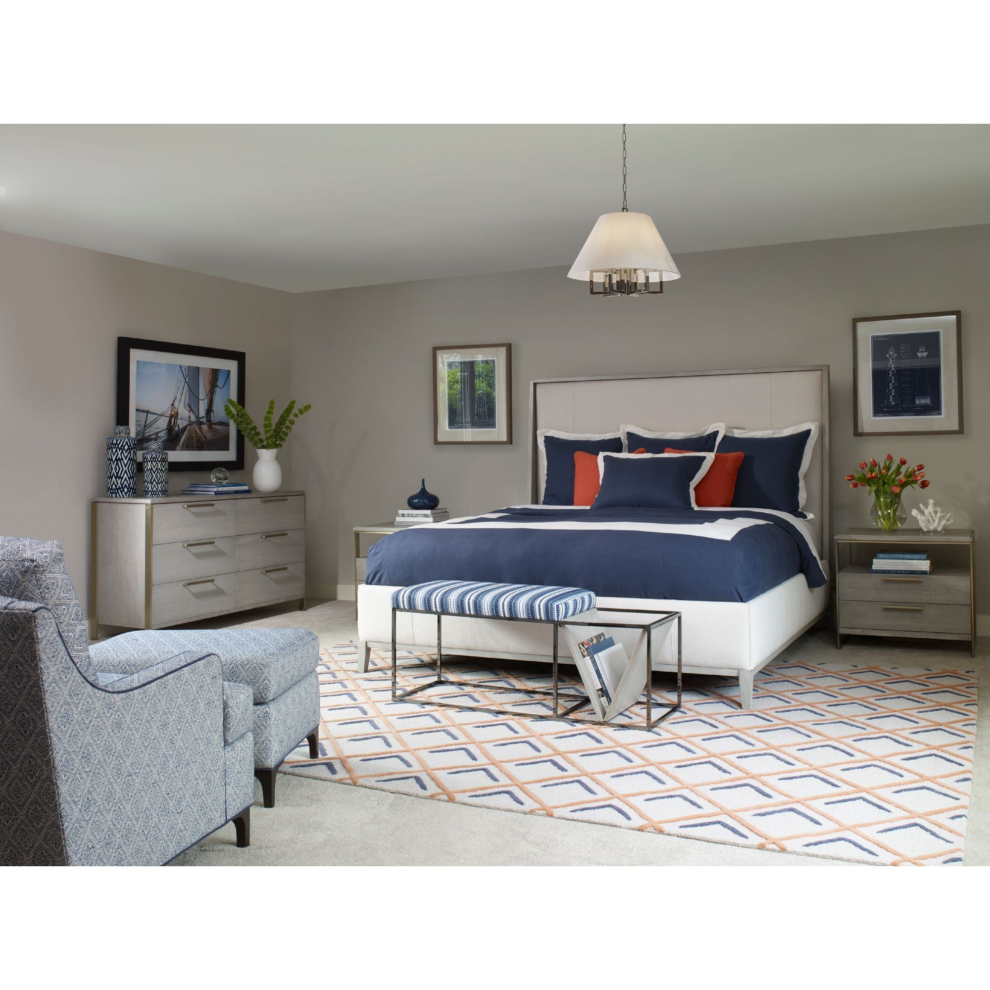 Libby Langdon Westwood 5 Light Polished Nickel Pendant Silk Shade 16"W x 13.25"H x 16"D