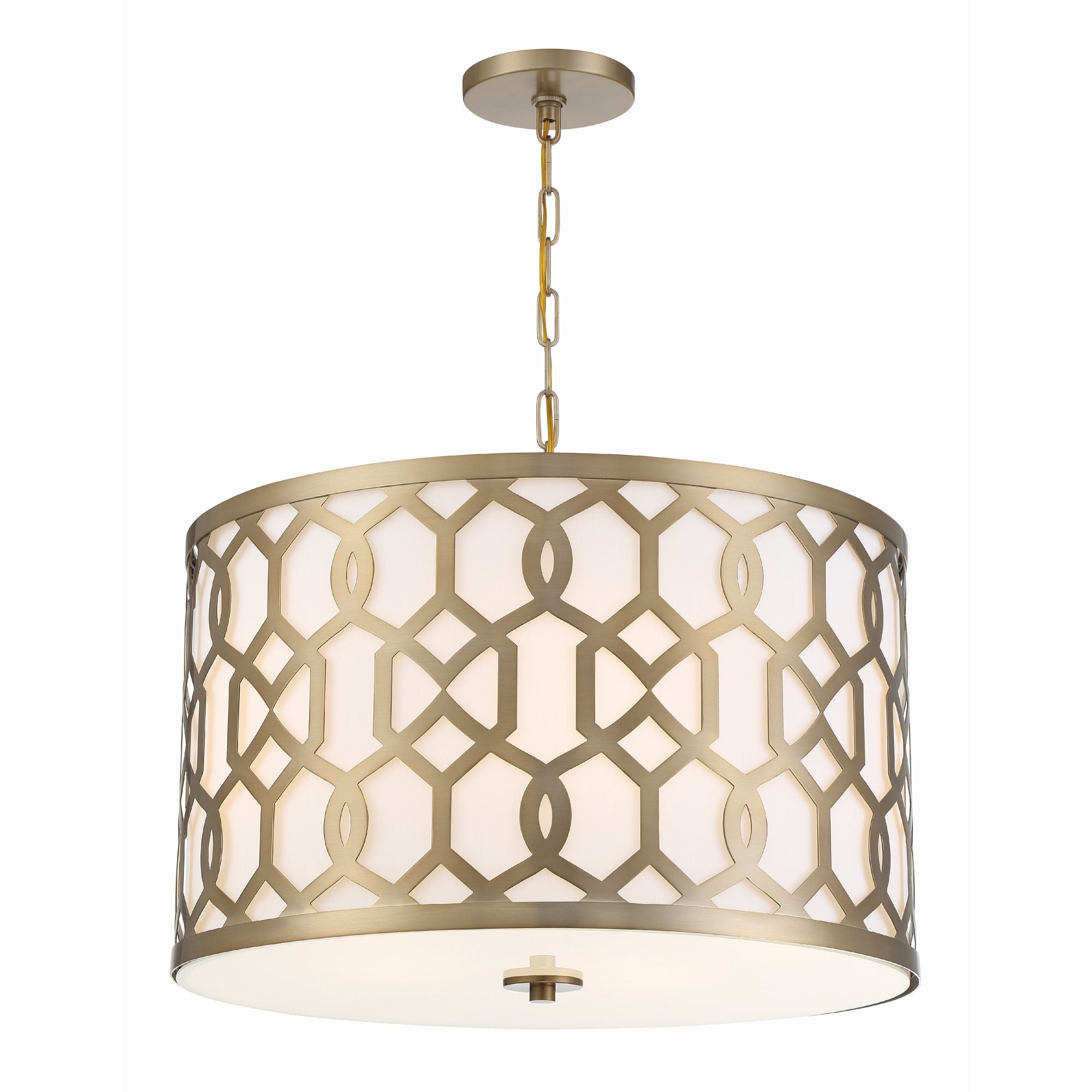 Libby Langdon Jennings 5 Light Aged Brass Pendant Silk Shade 24.25"W x 14.75"H x 24.25"D