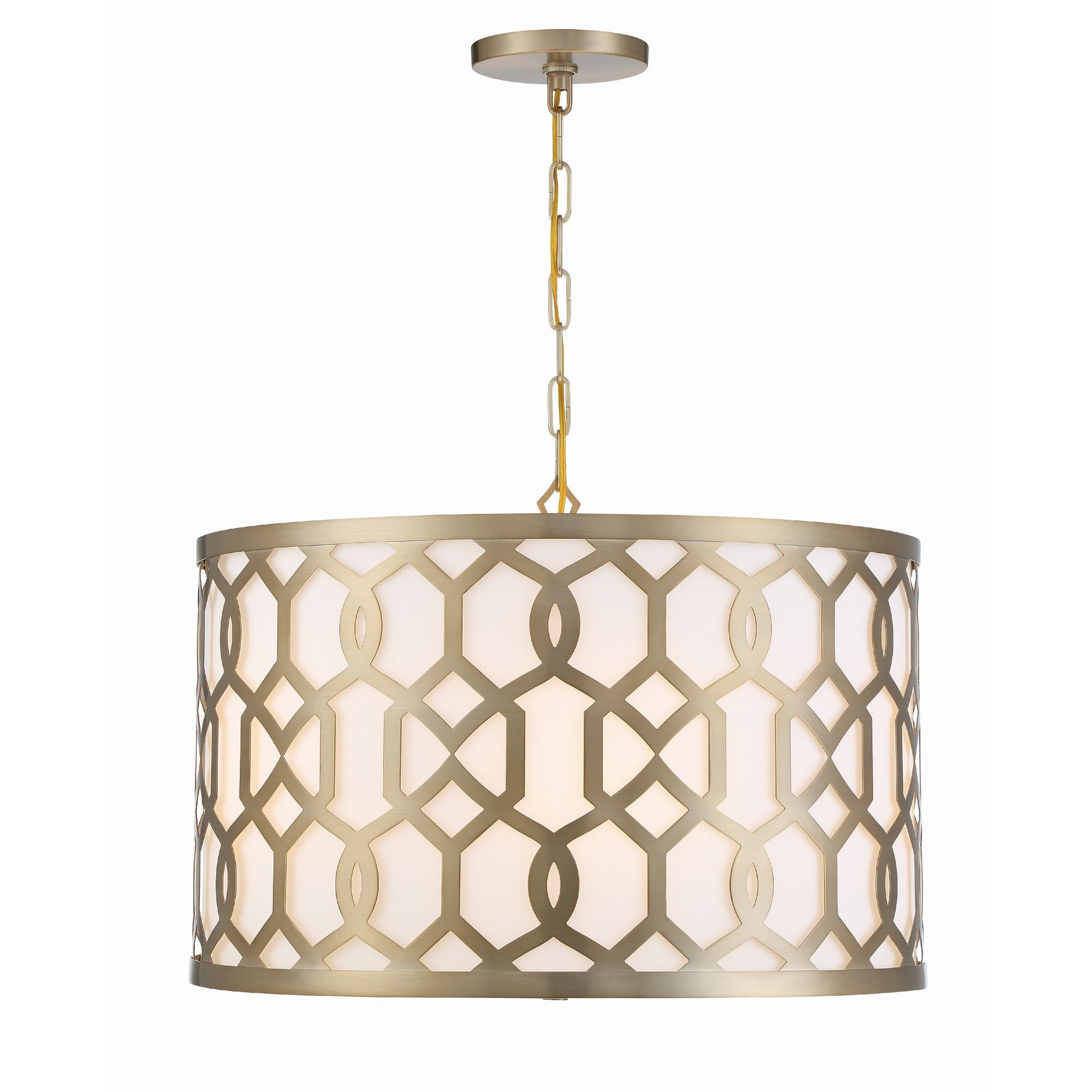 Libby Langdon Jennings 5 Light Aged Brass Pendant Silk Shade 24.25"W x 14.75"H x 24.25"D