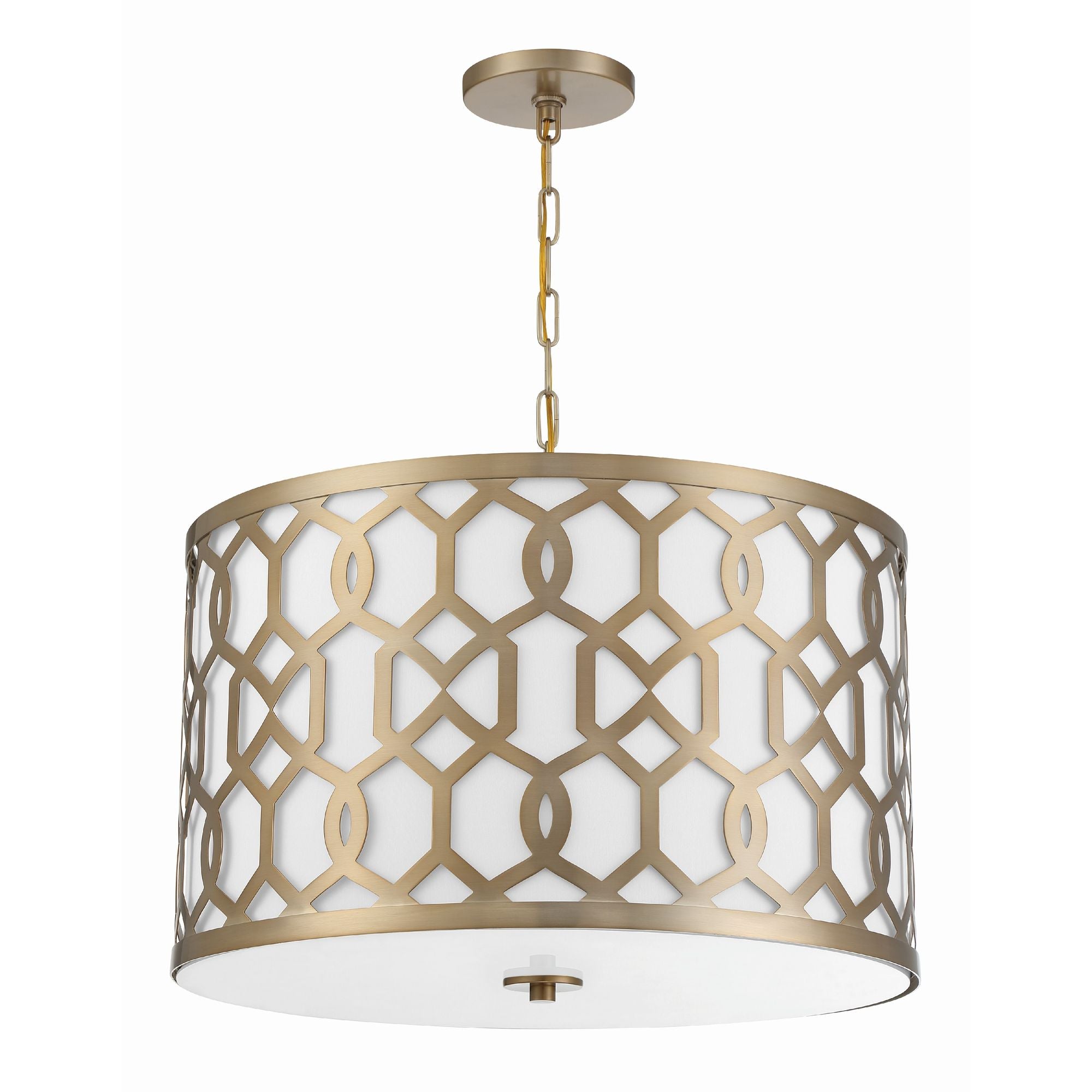 Libby Langdon Jennings 5 Light Aged Brass Pendant Silk Shade 24.25"W x 14.75"H x 24.25"D