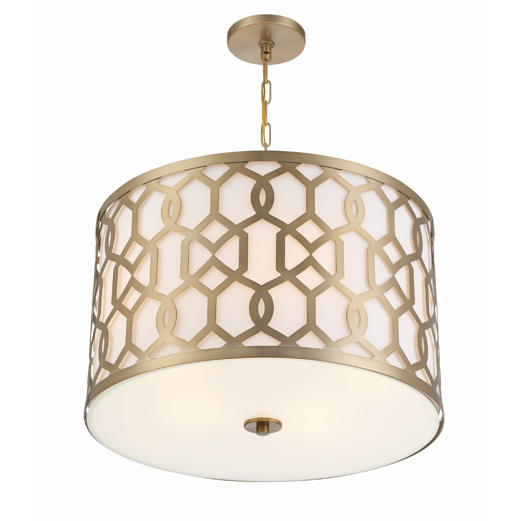 Libby Langdon Jennings 5 Light Aged Brass Pendant Silk Shade 24.25"W x 14.75"H x 24.25"D