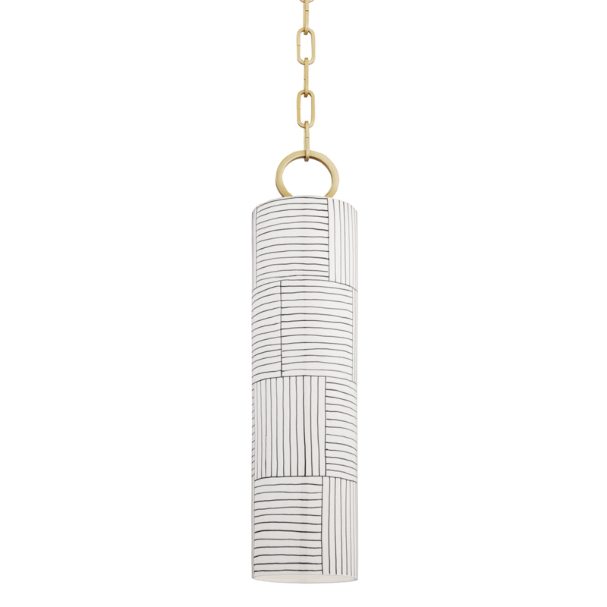 Brookville 1-Light Pendant in Aged Brass/Stripe Combo 5L x 5W x 20.75H