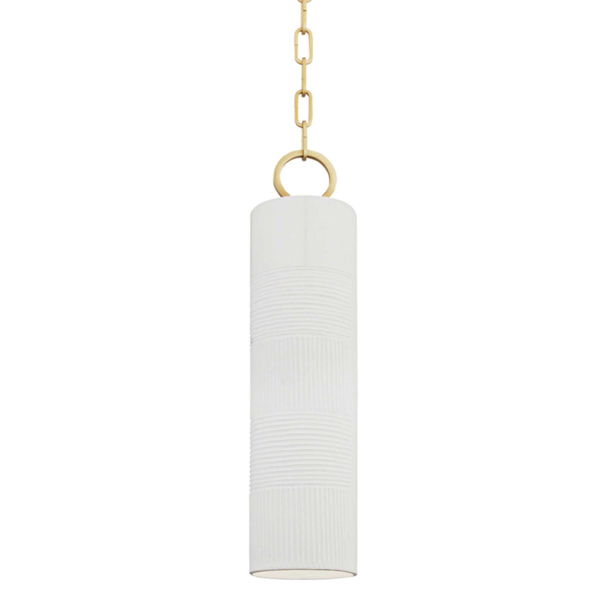 Brookville 1-Light Pendant in Aged Brass/Soft Off White 5L x 5W x 20.75H
