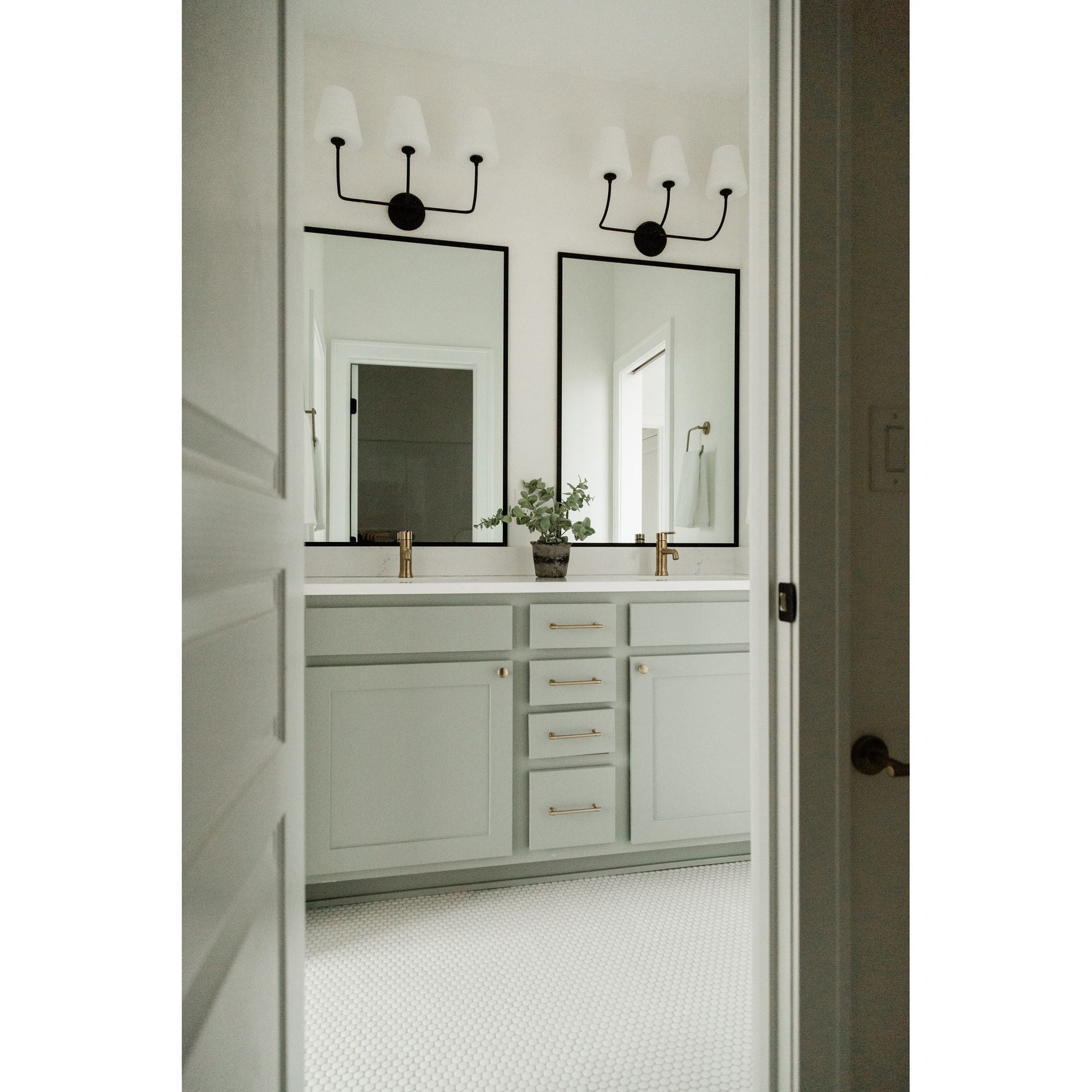 Libby Langdon Sylvan 3 Light Black Forged Bathroom Vanity Glass Shade 23.25"W x 13.25"H x 9.75"D