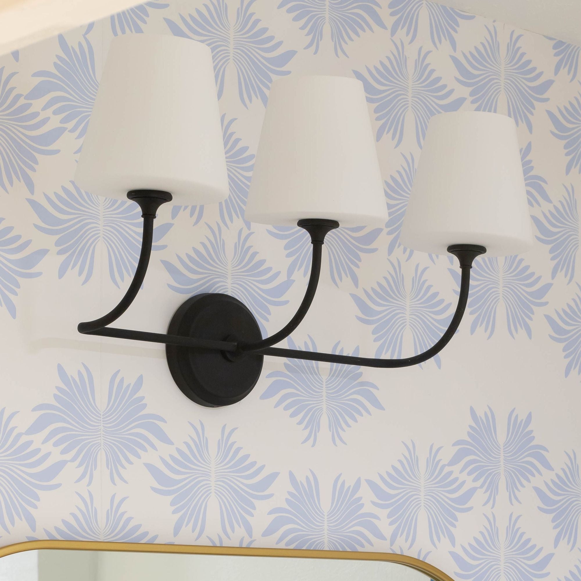 Libby Langdon Sylvan 3 Light Black Forged Bathroom Vanity Glass Shade 23.25"W x 13.25"H x 9.75"D